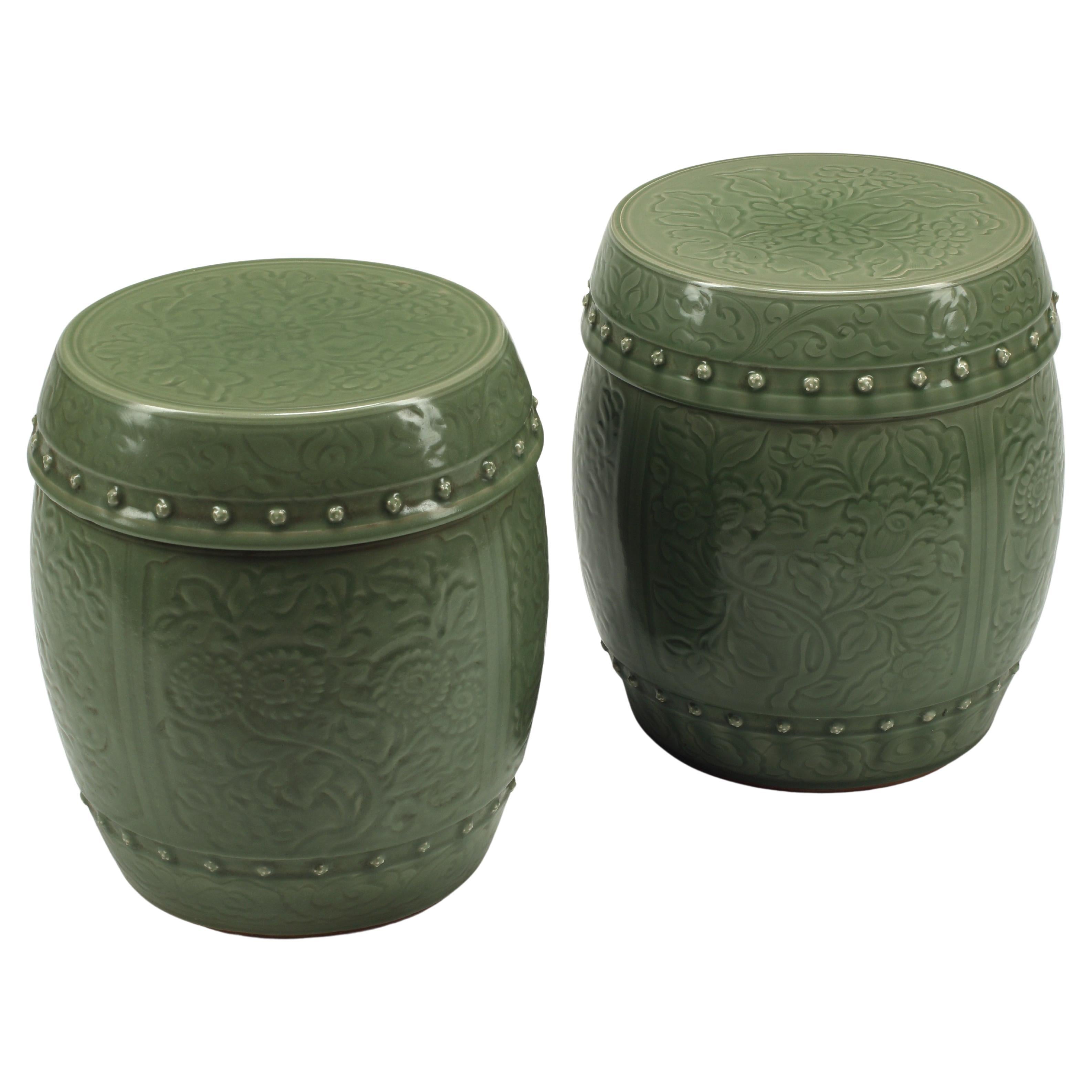 Cerca de Pareja de Asientos de Jardín Chinos de Celadón