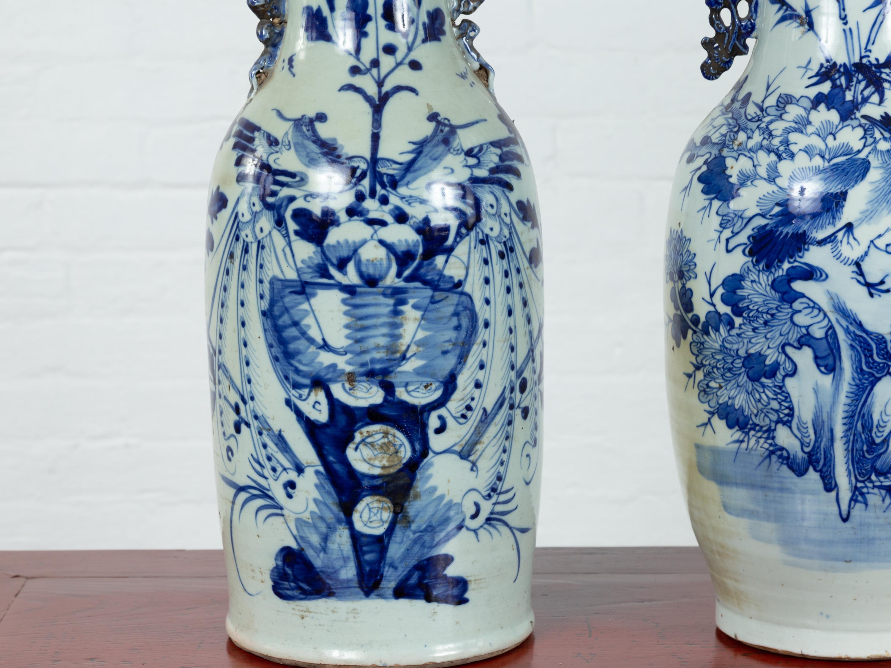 Near Pair of Chinese Antique Blue and White Porcelain Altar Vases 3
