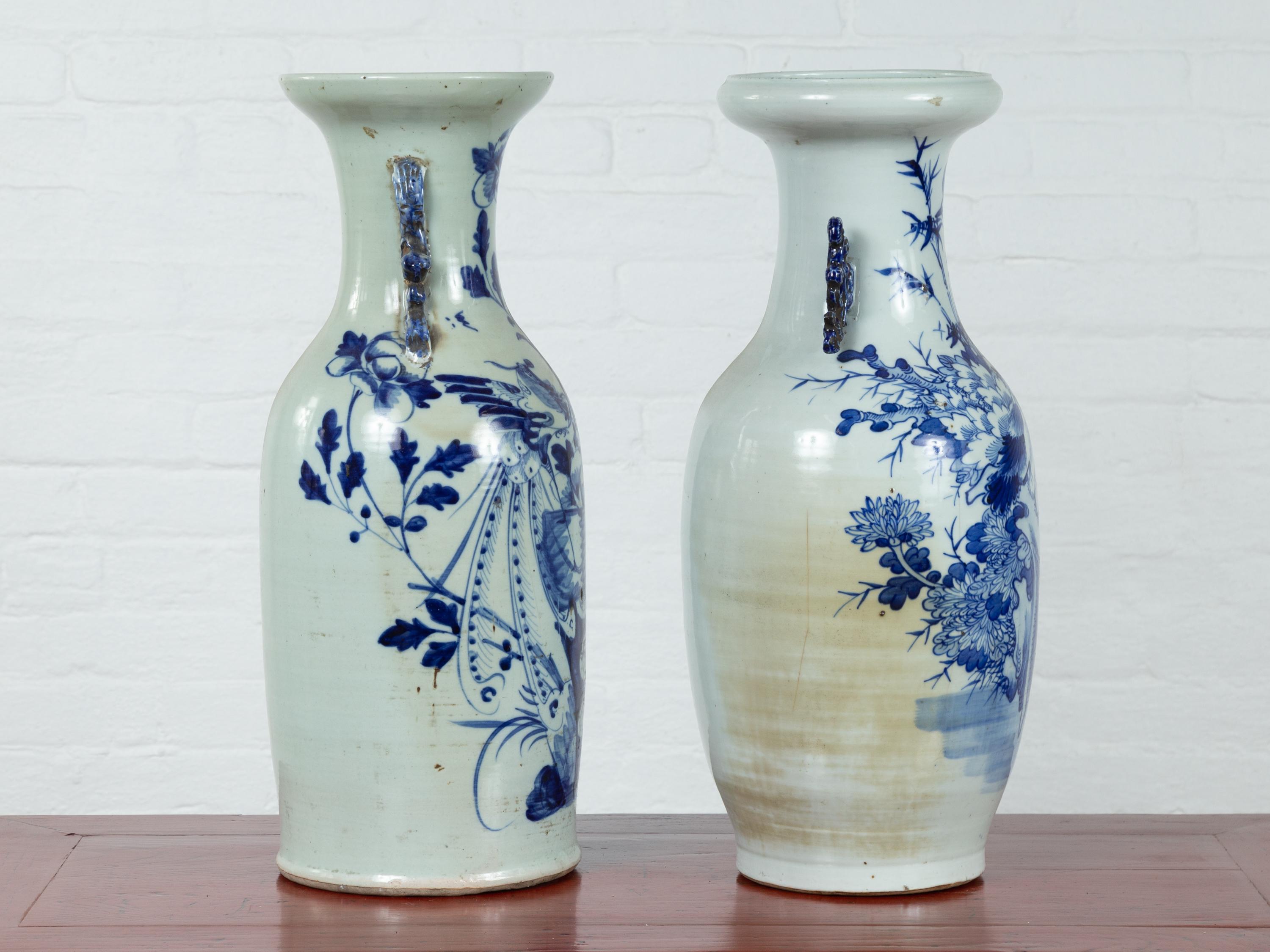 Near Pair of Chinese Antique Blue and White Porcelain Altar Vases 4