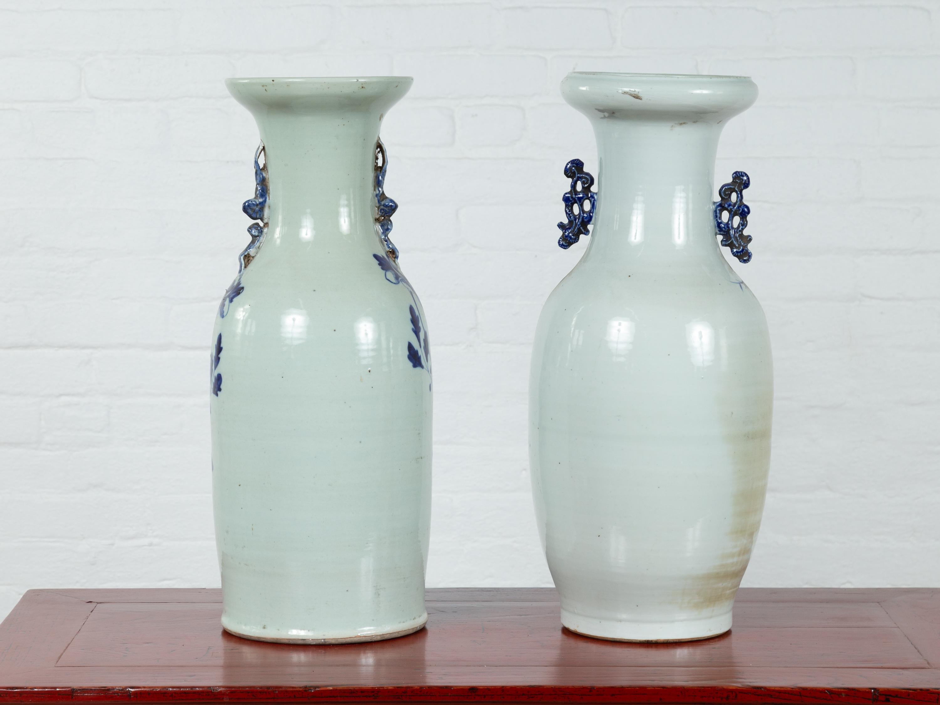Near Pair of Chinese Antique Blue and White Porcelain Altar Vases 5