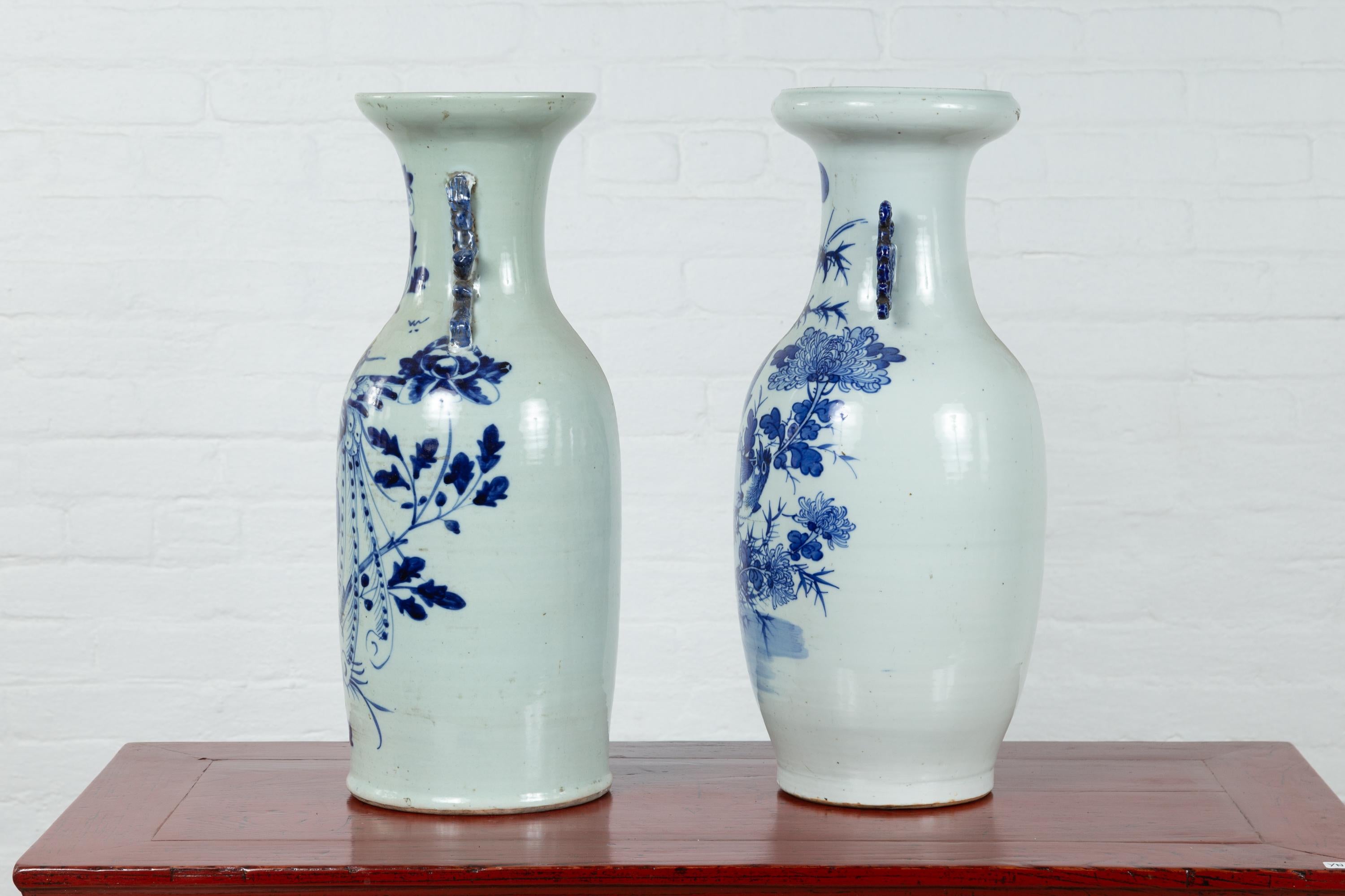 Near Pair of Chinese Antique Blue and White Porcelain Altar Vases 6