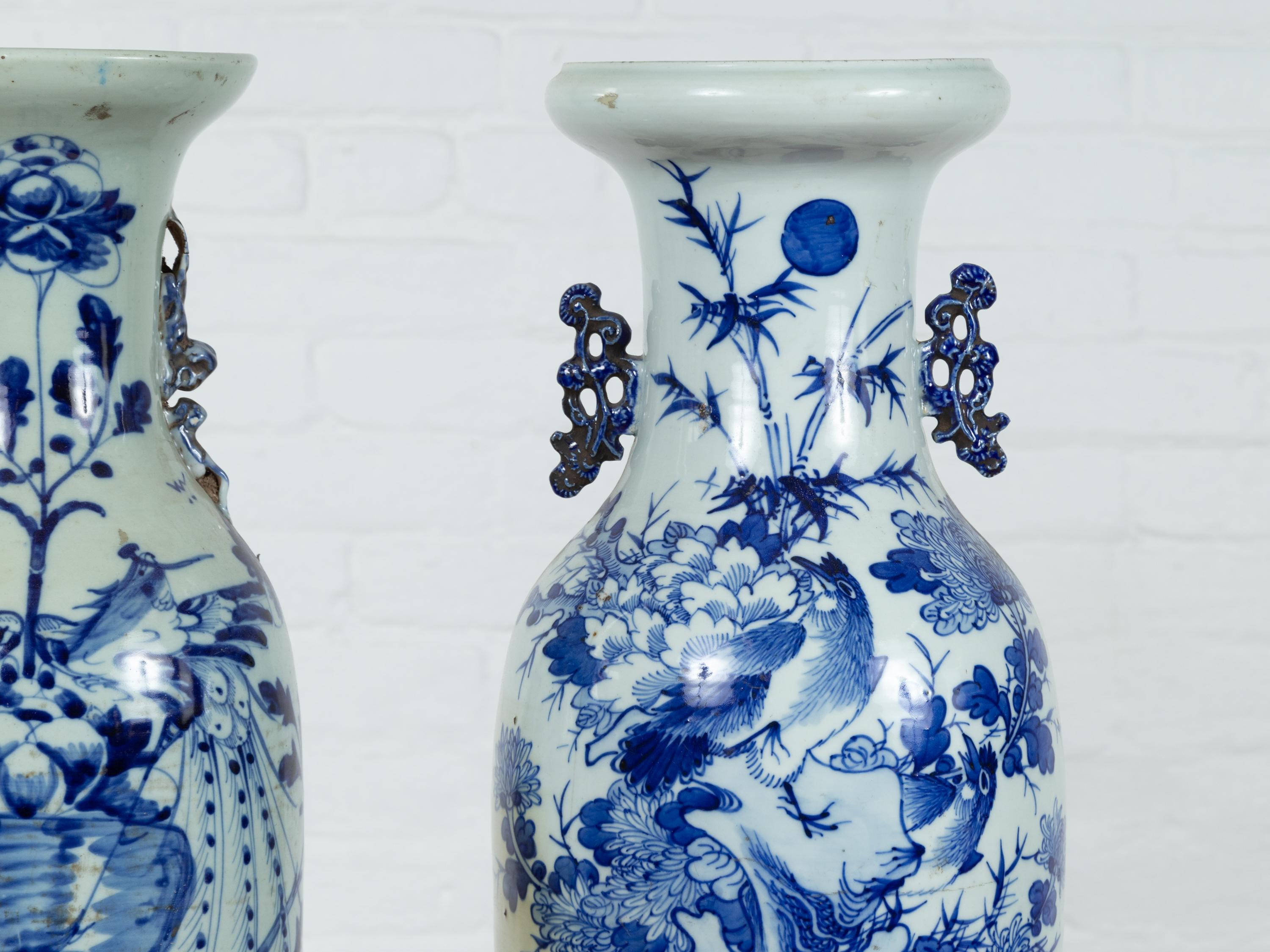 Near Pair of Chinese Antique Blue and White Porcelain Altar Vases 1