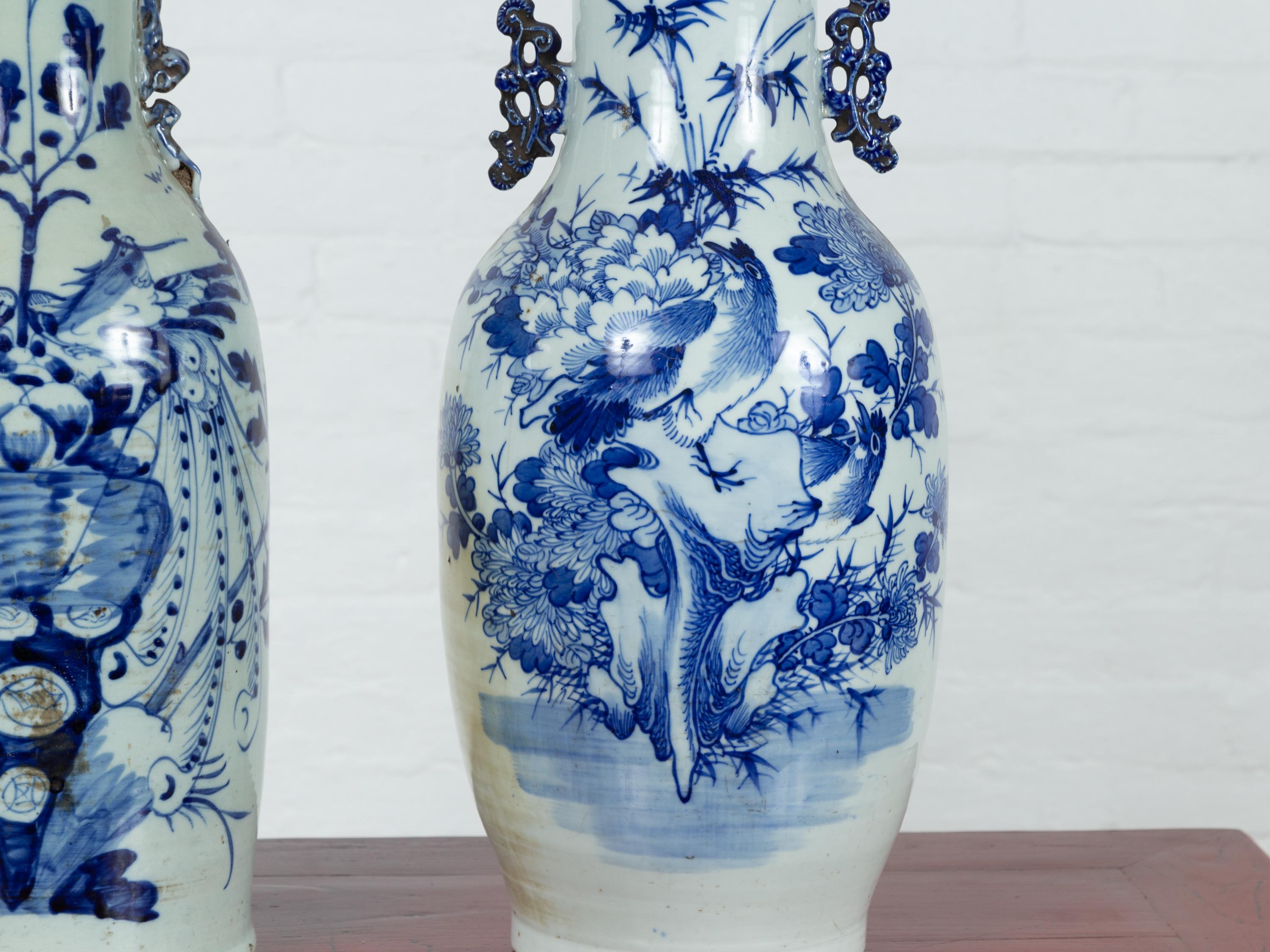 Near Pair of Chinese Antique Blue and White Porcelain Altar Vases 2