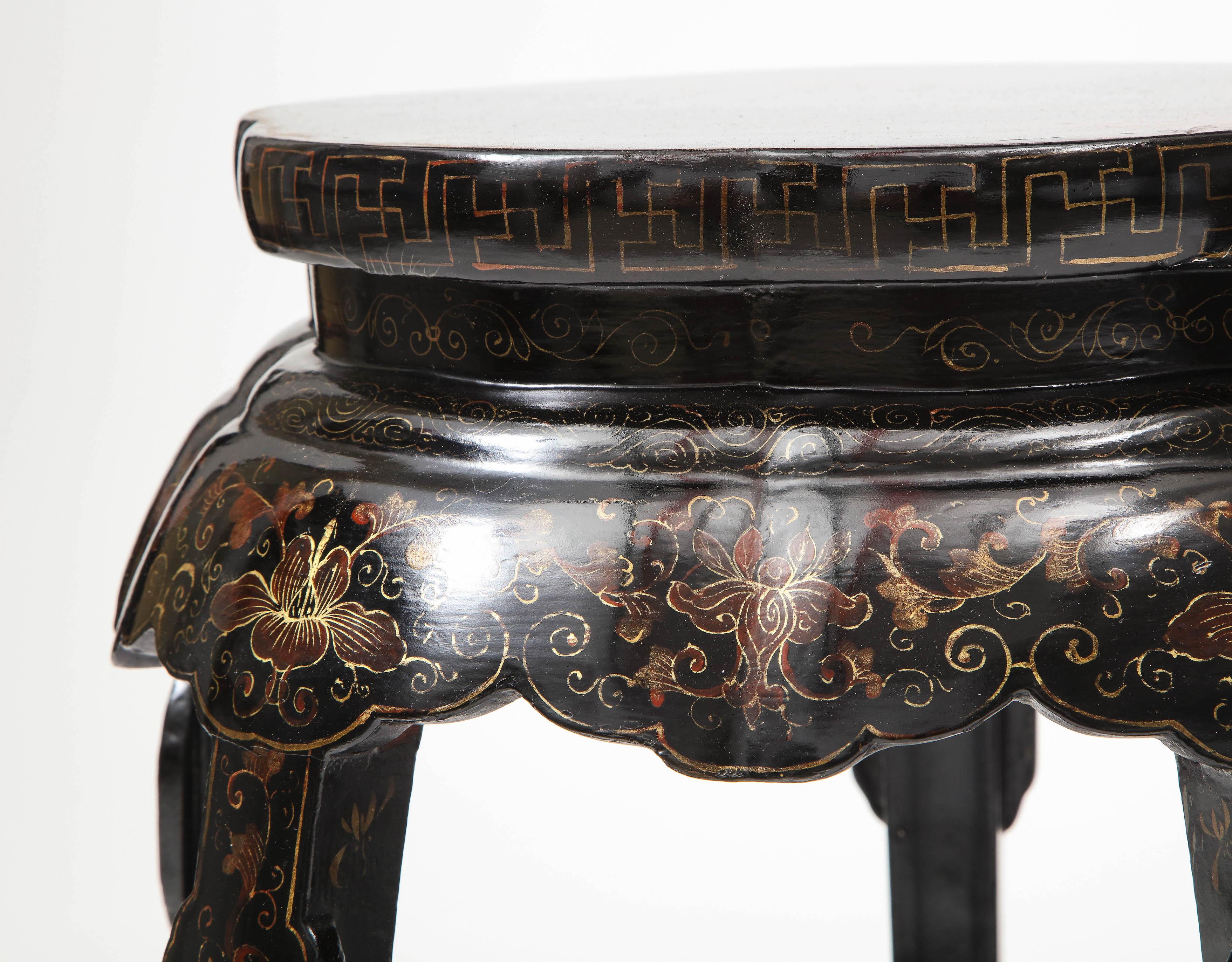 Wood Near Pair of Chinese Black Lacquer and Gilt Garden Seats