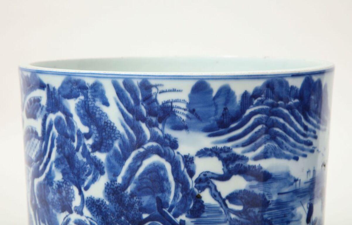 20th Century Near Pair of Chinese Blue and White Porcelain Brush Washers For Sale