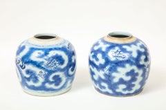 Near Pair of Chinese Blue and White Porcelain Vases Decorated with Dragons