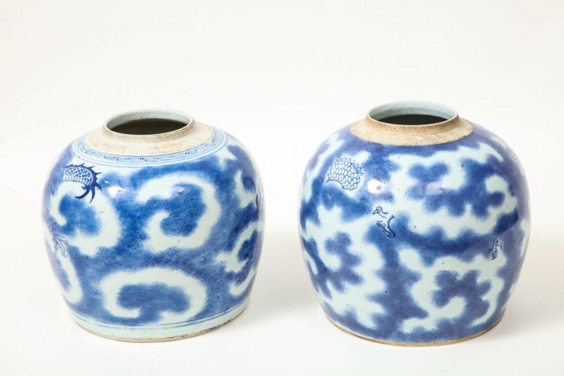 Near Pair of Chinese Blue and White Porcelain Vases Decorated with Dragons For Sale 4