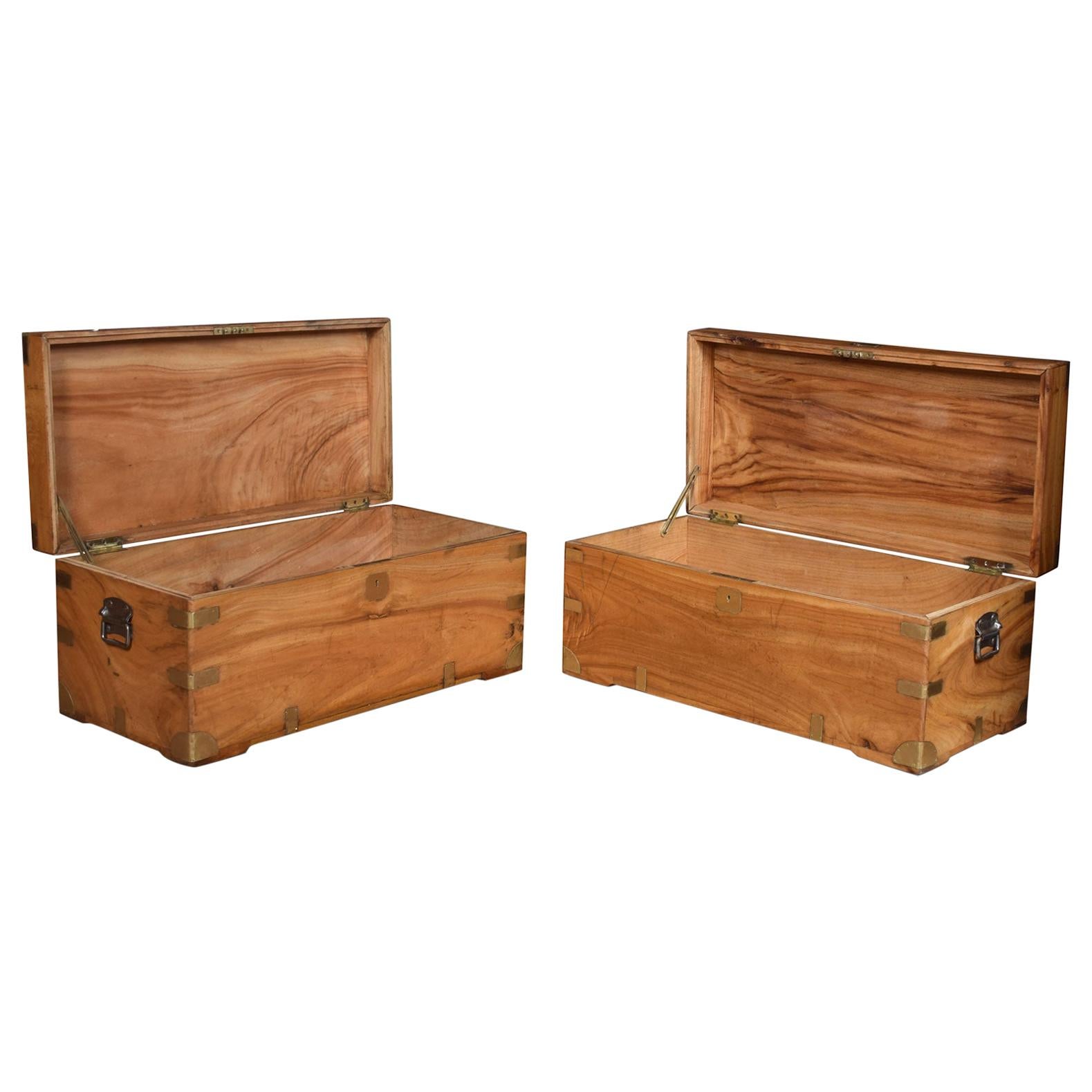 Near Pair of Chinese Export Brass-Bound Camphorwood Chests