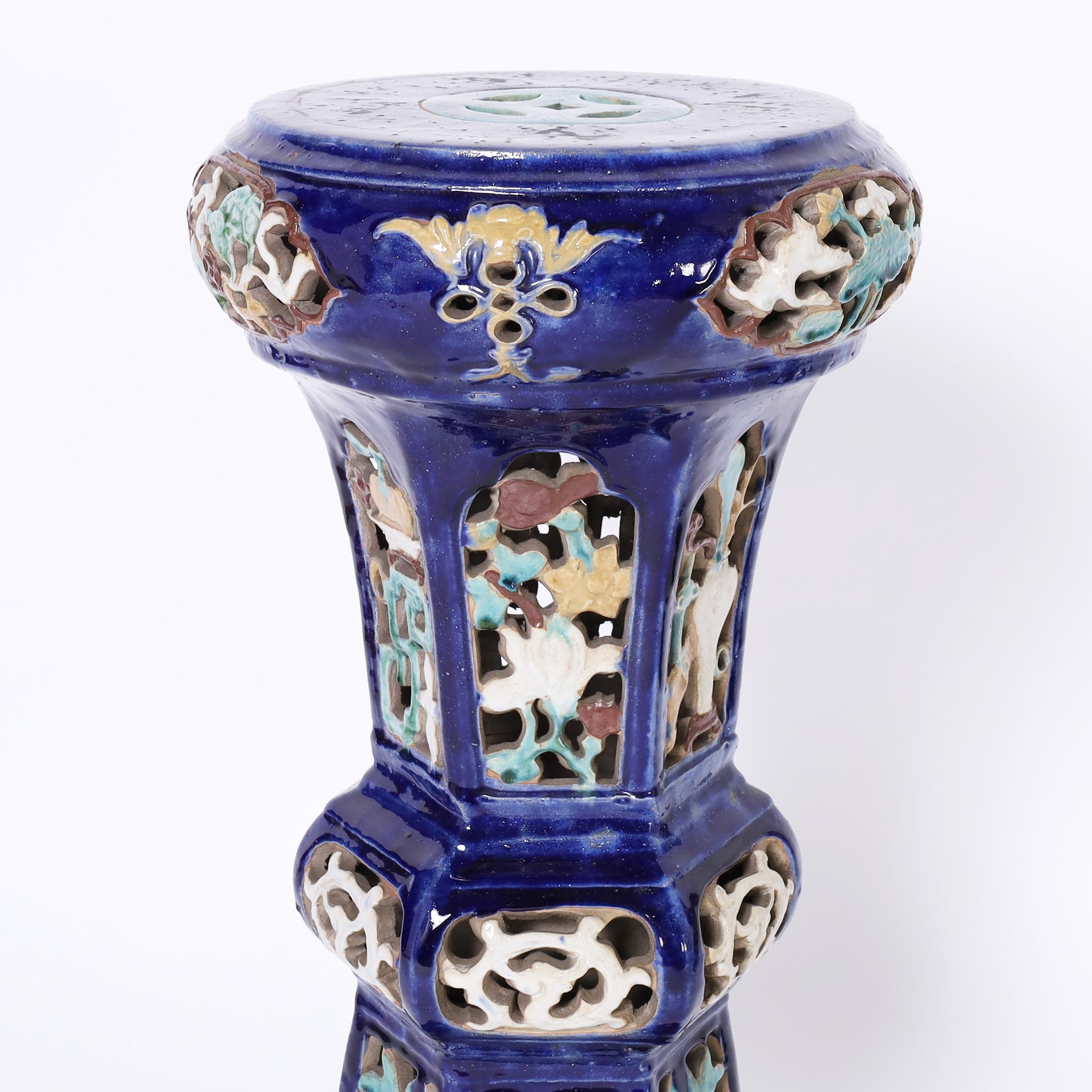 Near Pair of Chinese Glazed Terra Cotta Pedestals In Good Condition For Sale In Palm Beach, FL