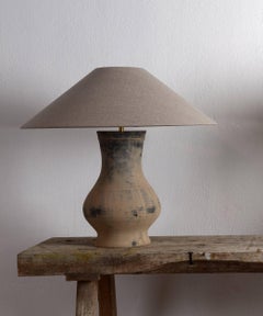 Near Pair of Chinese Han Lamps with Handmade Belgian Linen Shades