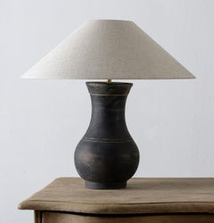 Near Pair of Chinese Han Lamps with Handmade Belgian Linen Shades