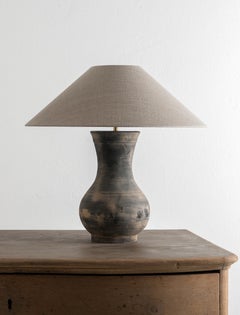Near Pair of Chinese Han Lamps with Handmade Belgian Linen Shades