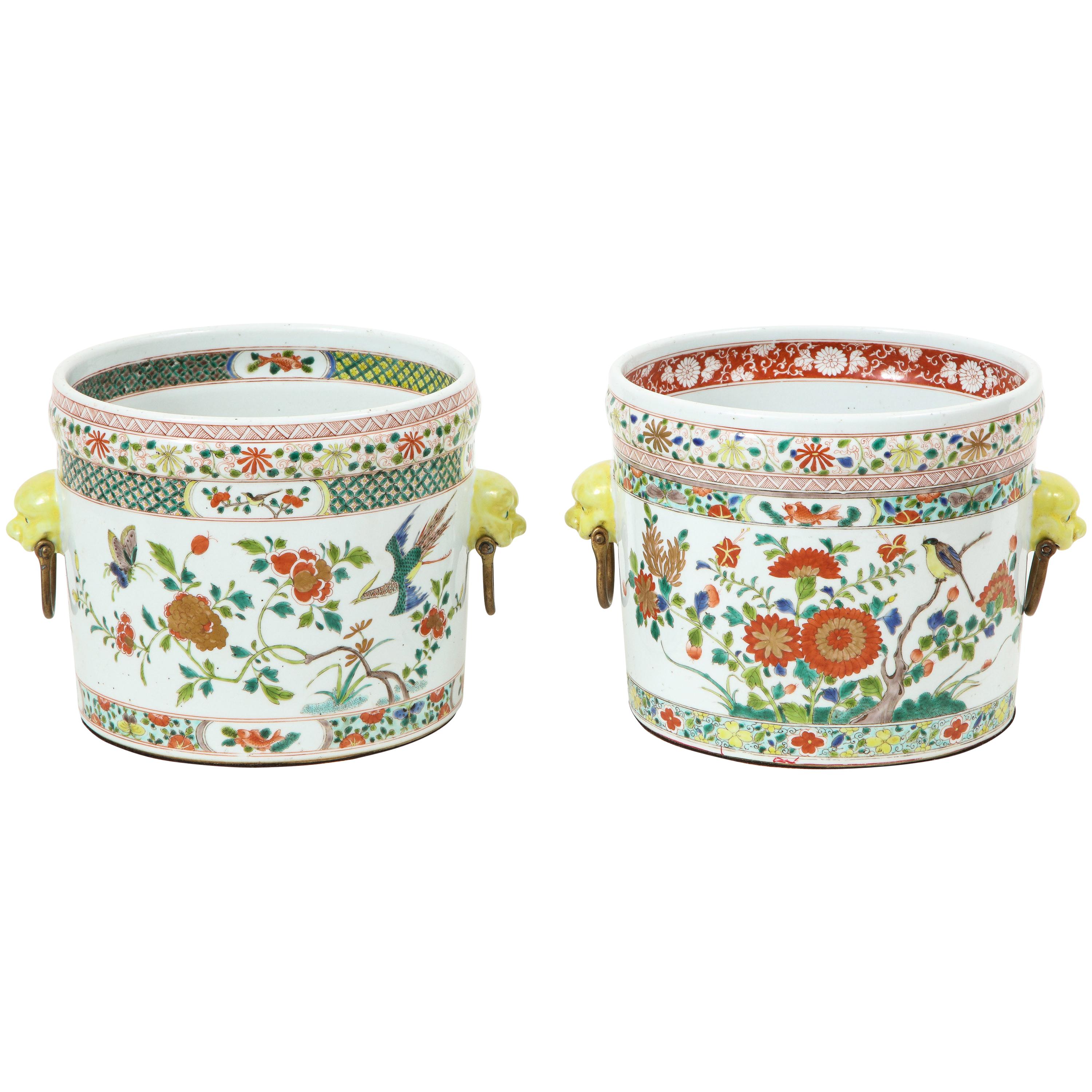 Near Pair of Chinese Porcelain Famille Verte Cachepots