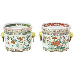 Near Pair of Chinese Porcelain Famille Verte Cachepots