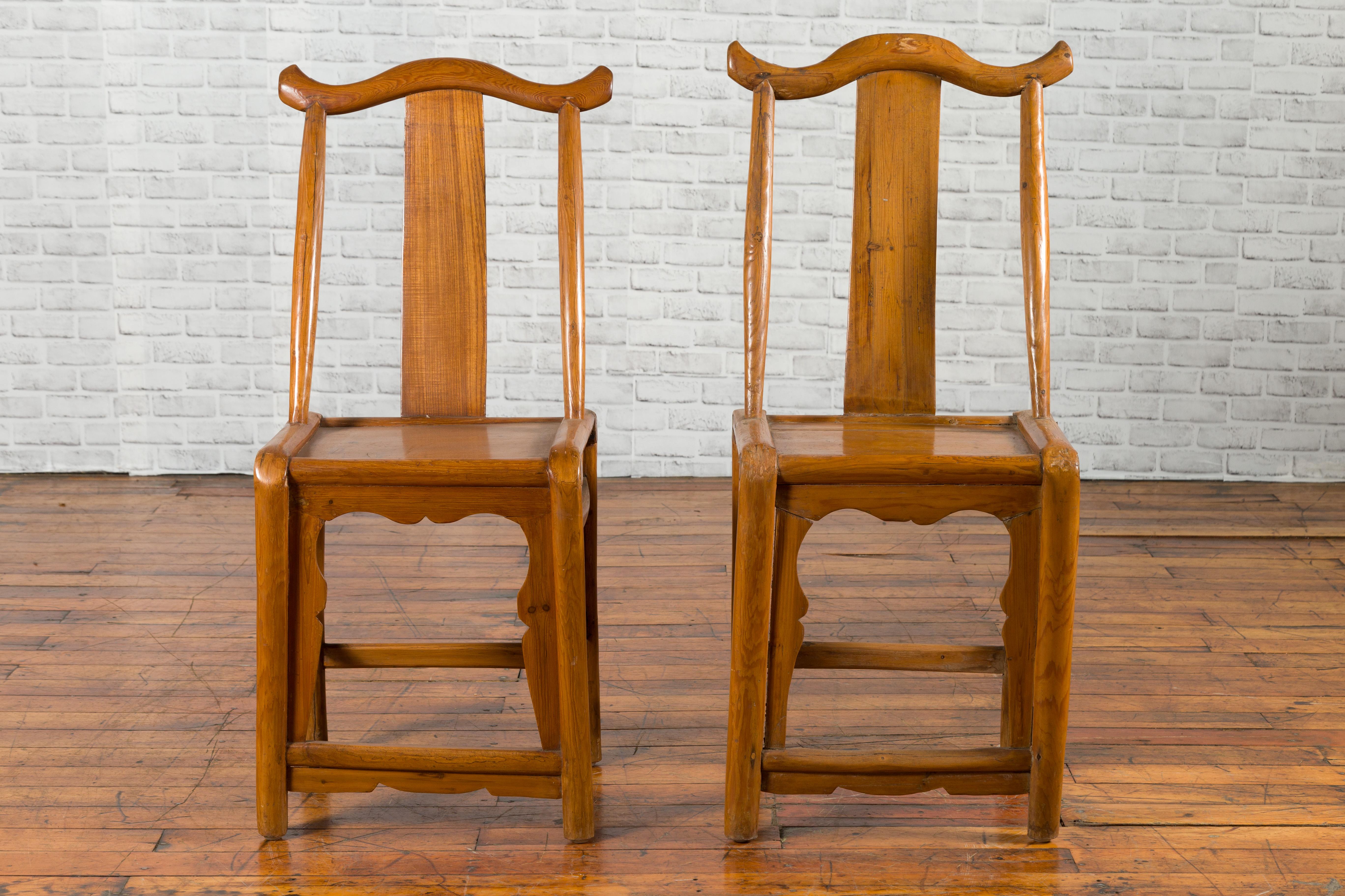 Near Pair of Chinese Qing Dynasty 19th Century Yoke High Back Decorative Chairs For Sale 7