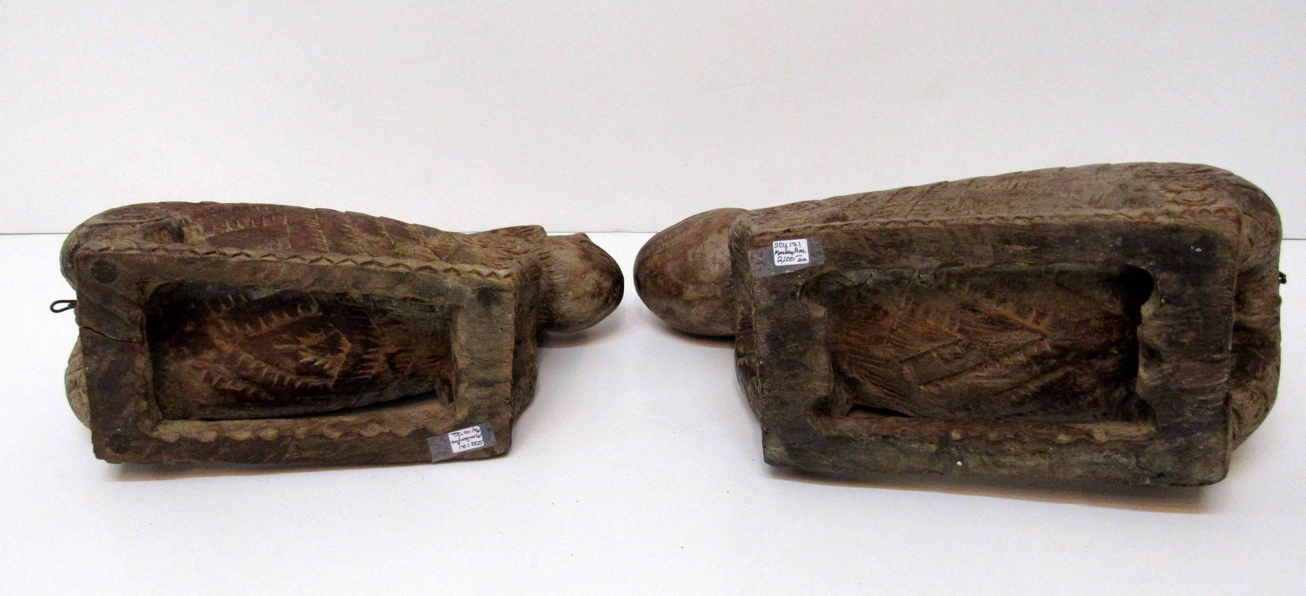 Near Pair of Early 19th Century Hand-Carved Wooden Boxes For Sale 5