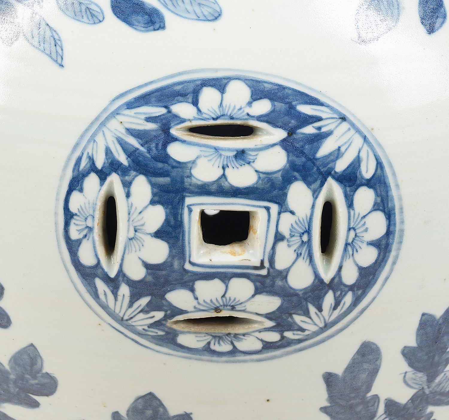 Near Pair of Early 20th Century Chinese Blue and White Porcelain Garden Seats 2