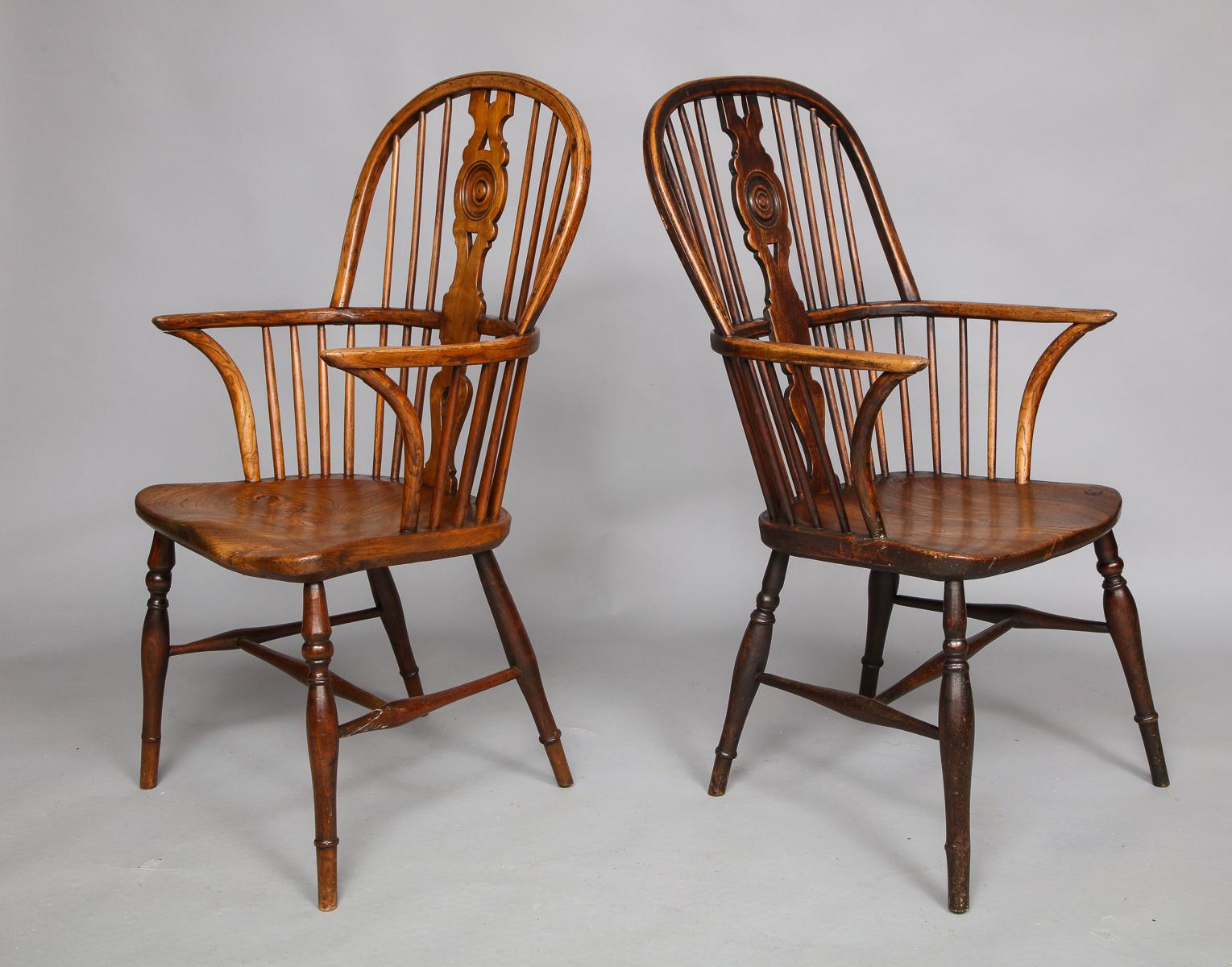 Country Near Pair of English Hoop Back Windsor Armchairs