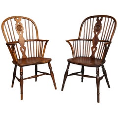 Near Pair of English Hoop Back Windsor Armchairs
