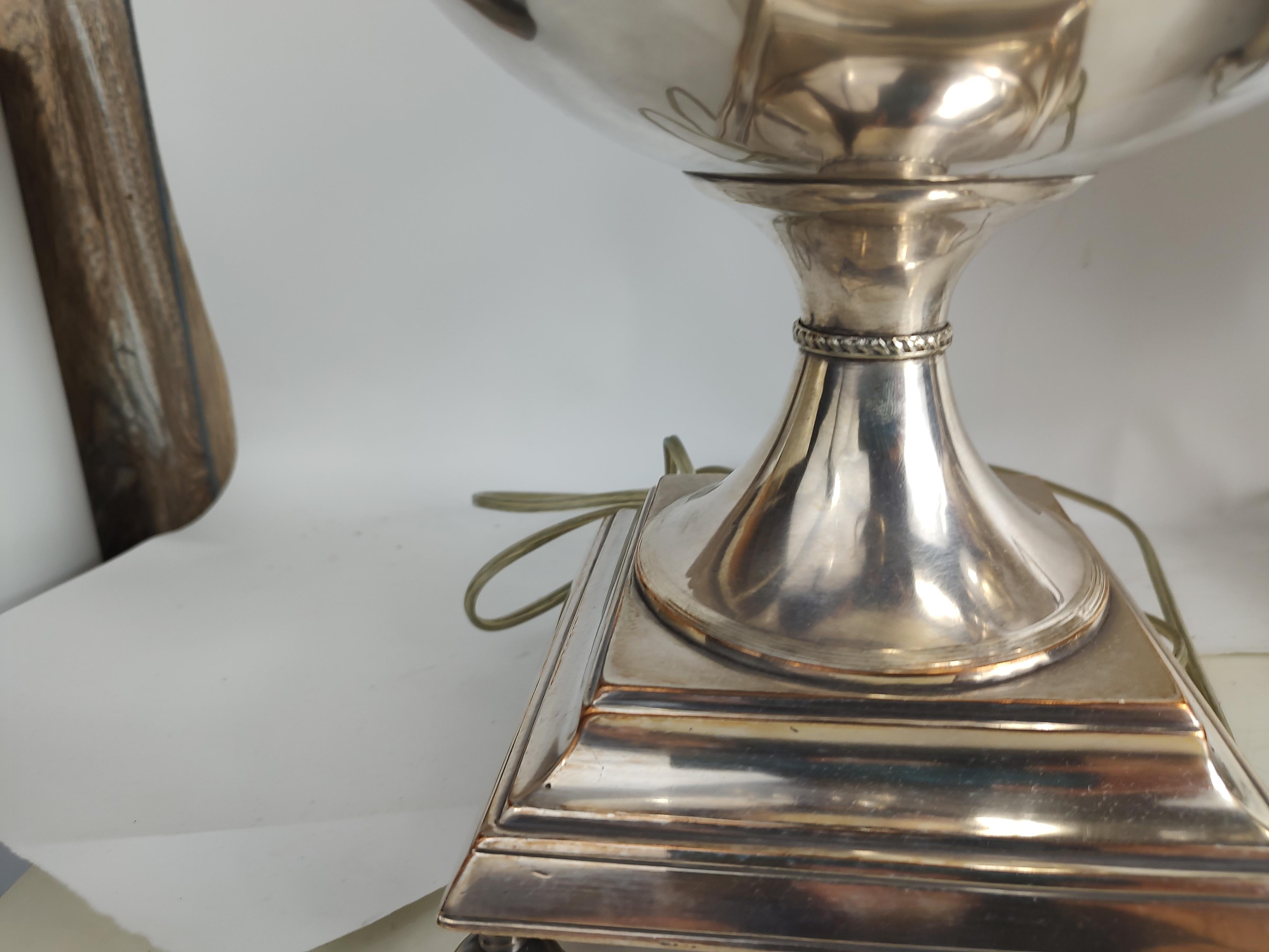 Near Pair of English Regency Style Silver Plated Urn Table Lamps 4