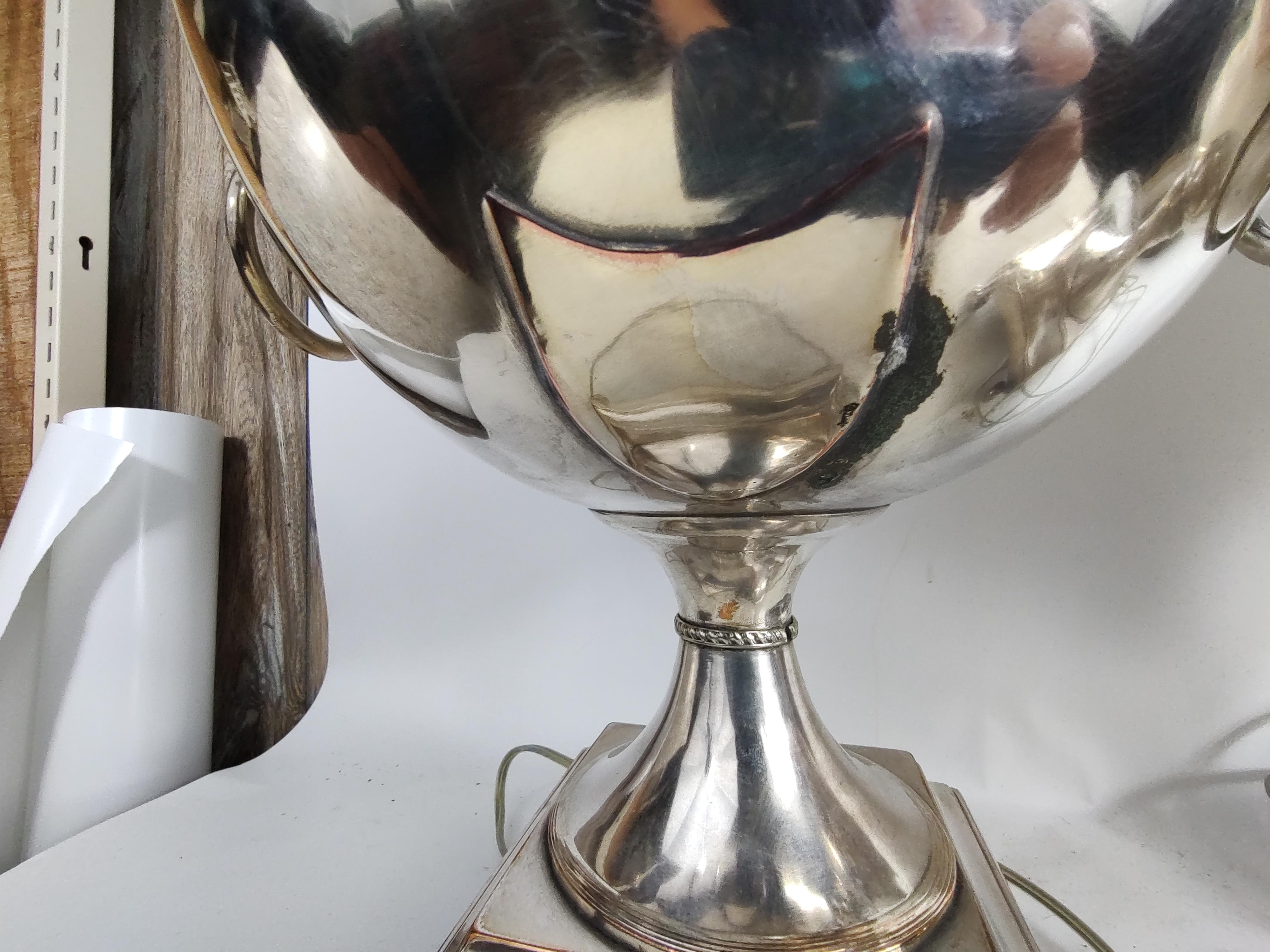 Near Pair of English Regency Style Silver Plated Urn Table Lamps In Good Condition In Port Jervis, NY