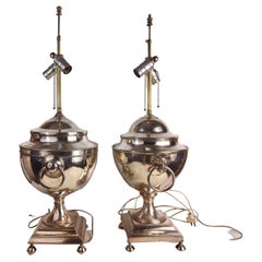 Near Pair of English Regency Style Silver Plated Urn Table Lamps