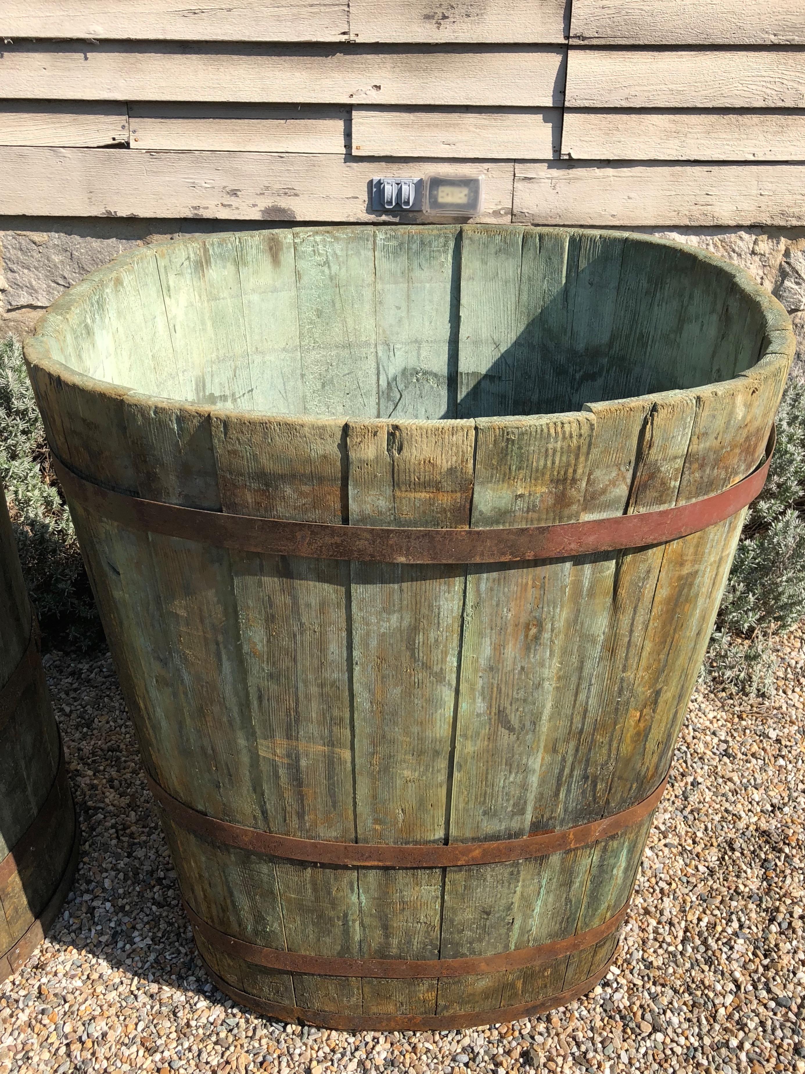 Near Pair of Enormous Alsatian Master Grape Buckets in Green Wash In Good Condition In Woodbury, CT