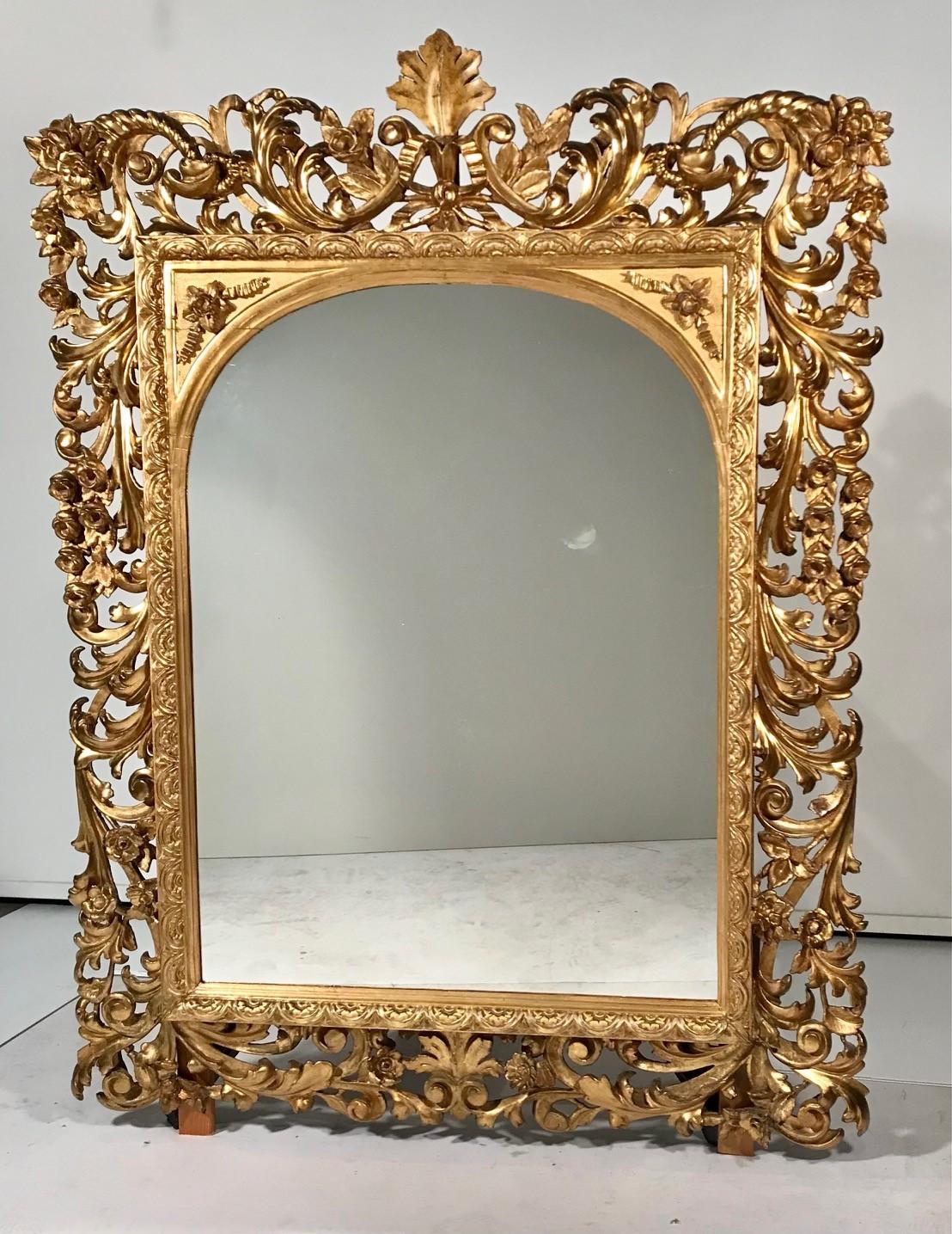 Near Pair of  Florentine Baroque Giltwood Mirrors  For Sale 4