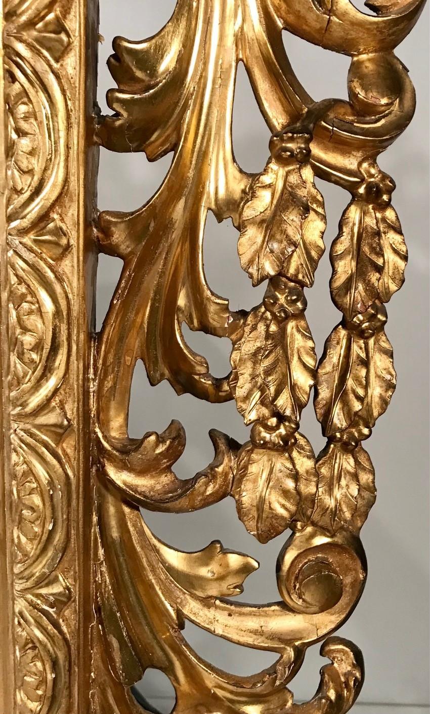 Near Pair of  Florentine Baroque Giltwood Mirrors  For Sale 1