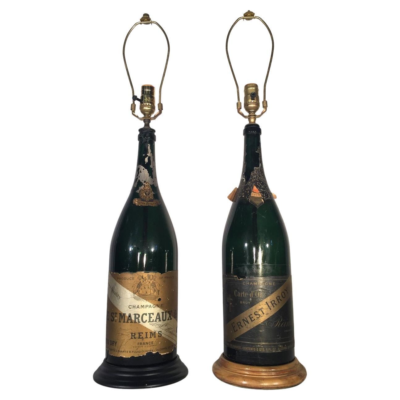 Near Pair of French Champagne Magnum Lamps For Sale