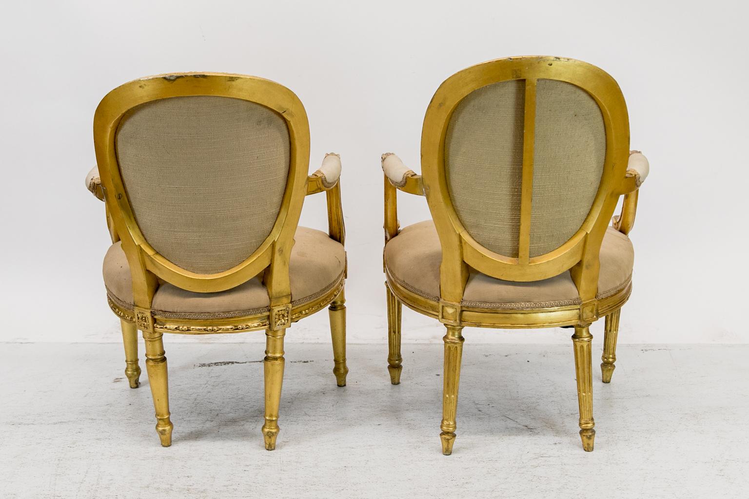 Near Pair of French Gilt Armchairs For Sale 6