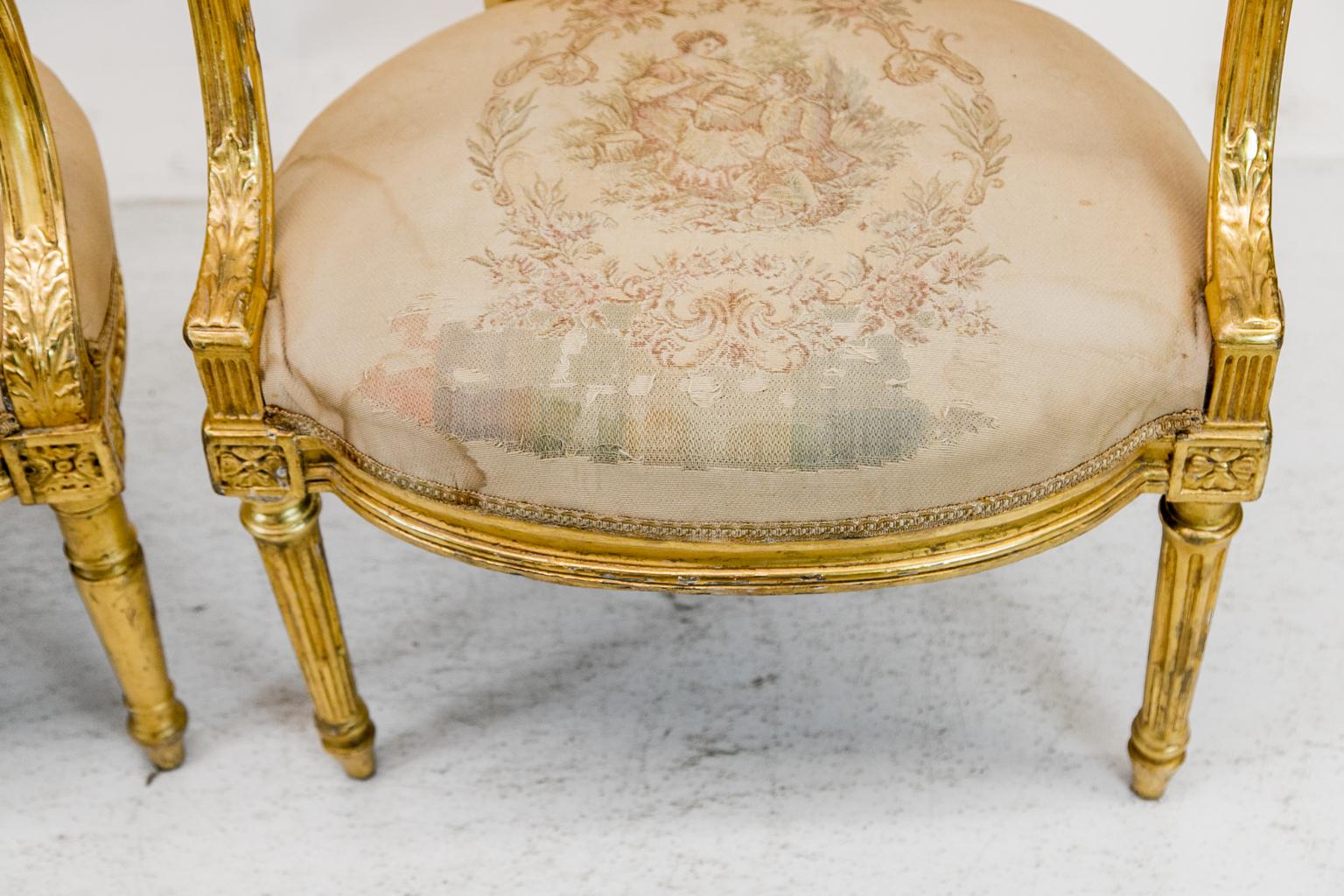 Near Pair of French Gilt Armchairs In Good Condition For Sale In Wilson, NC