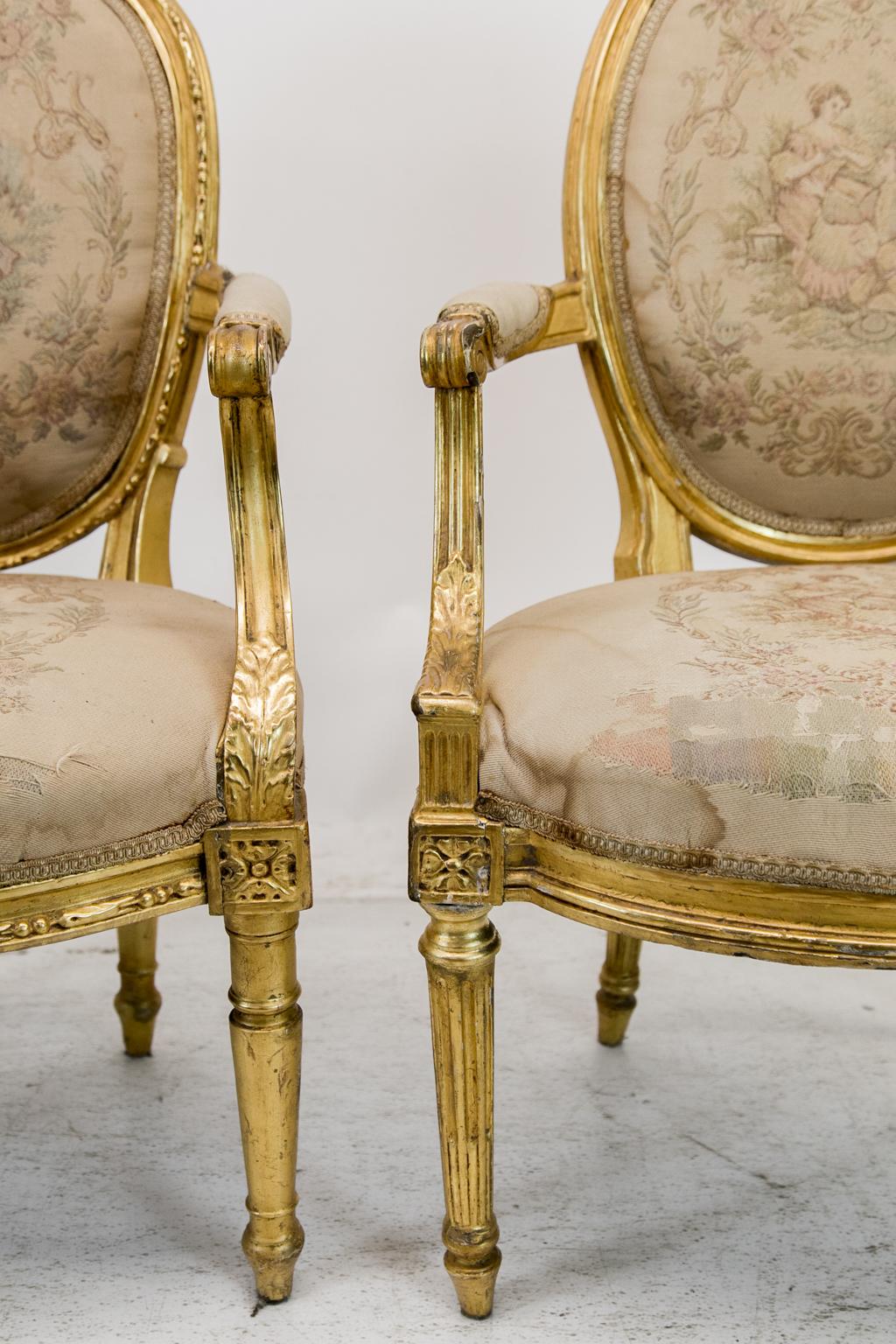 Near Pair of French Gilt Armchairs For Sale 2