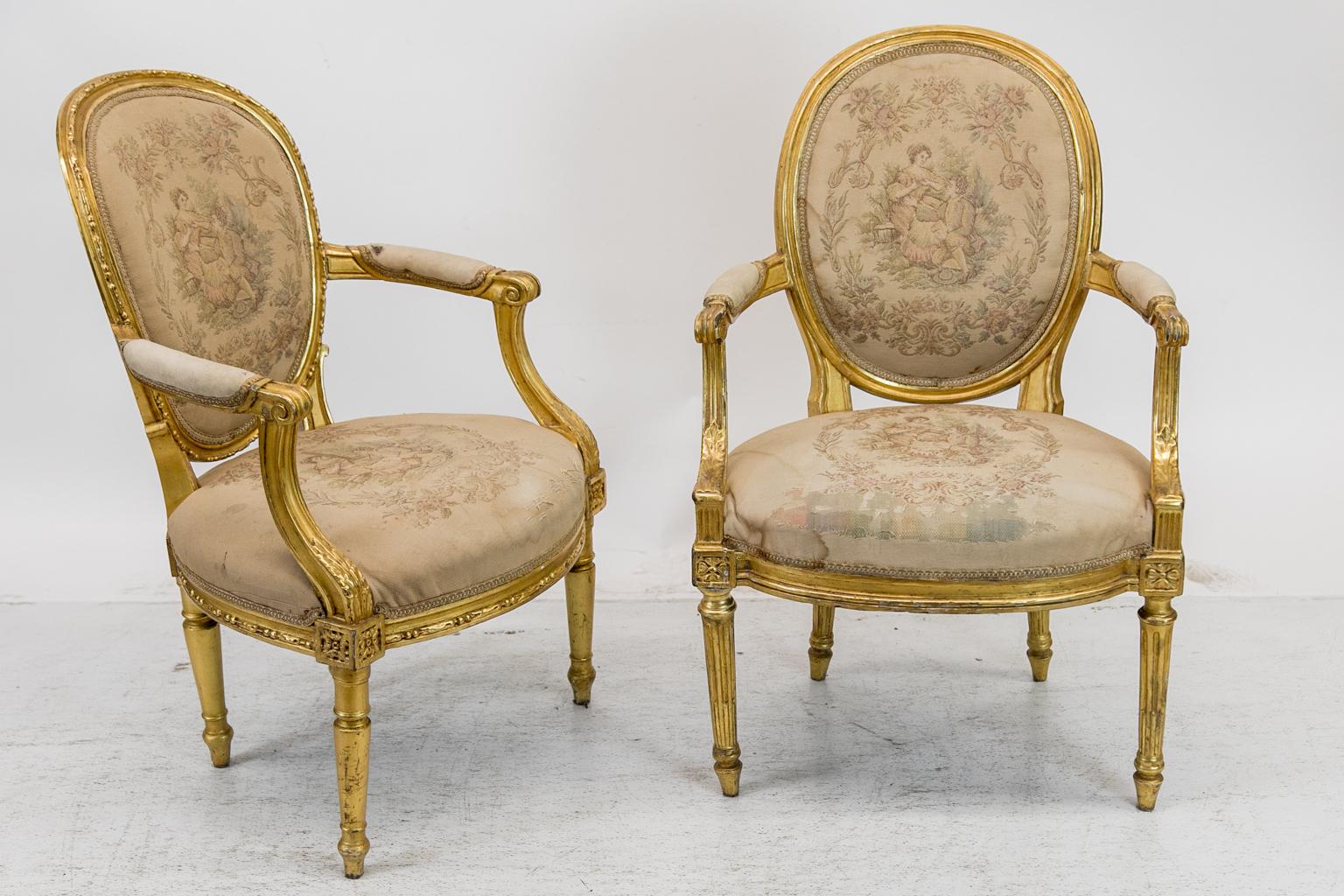 Near Pair of French Gilt Armchairs For Sale 3