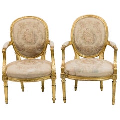 Used Near Pair of French Gilt Armchairs