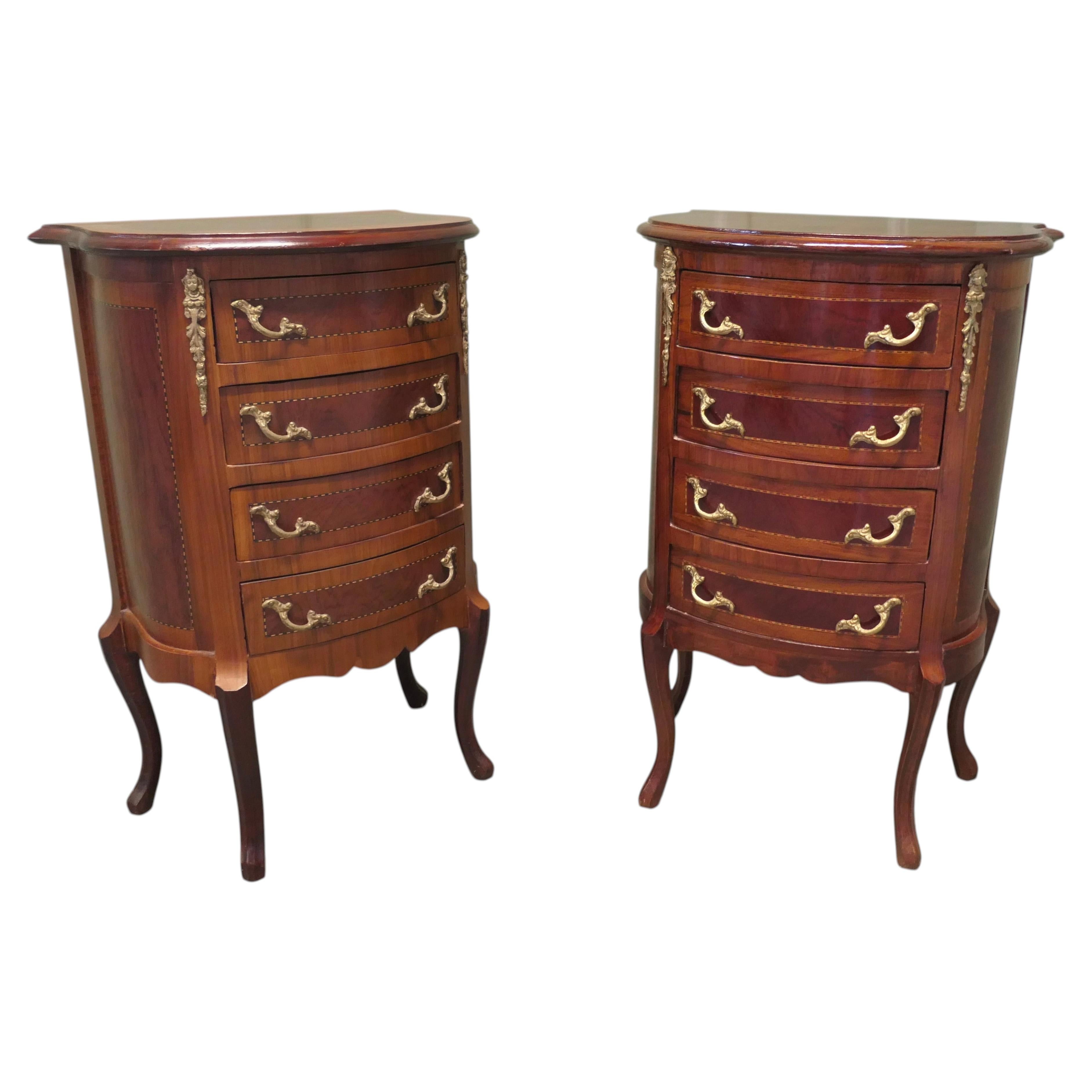 Near Pair of French LouisXV style Bow Front Chest of Drawers, Bedside Drawers