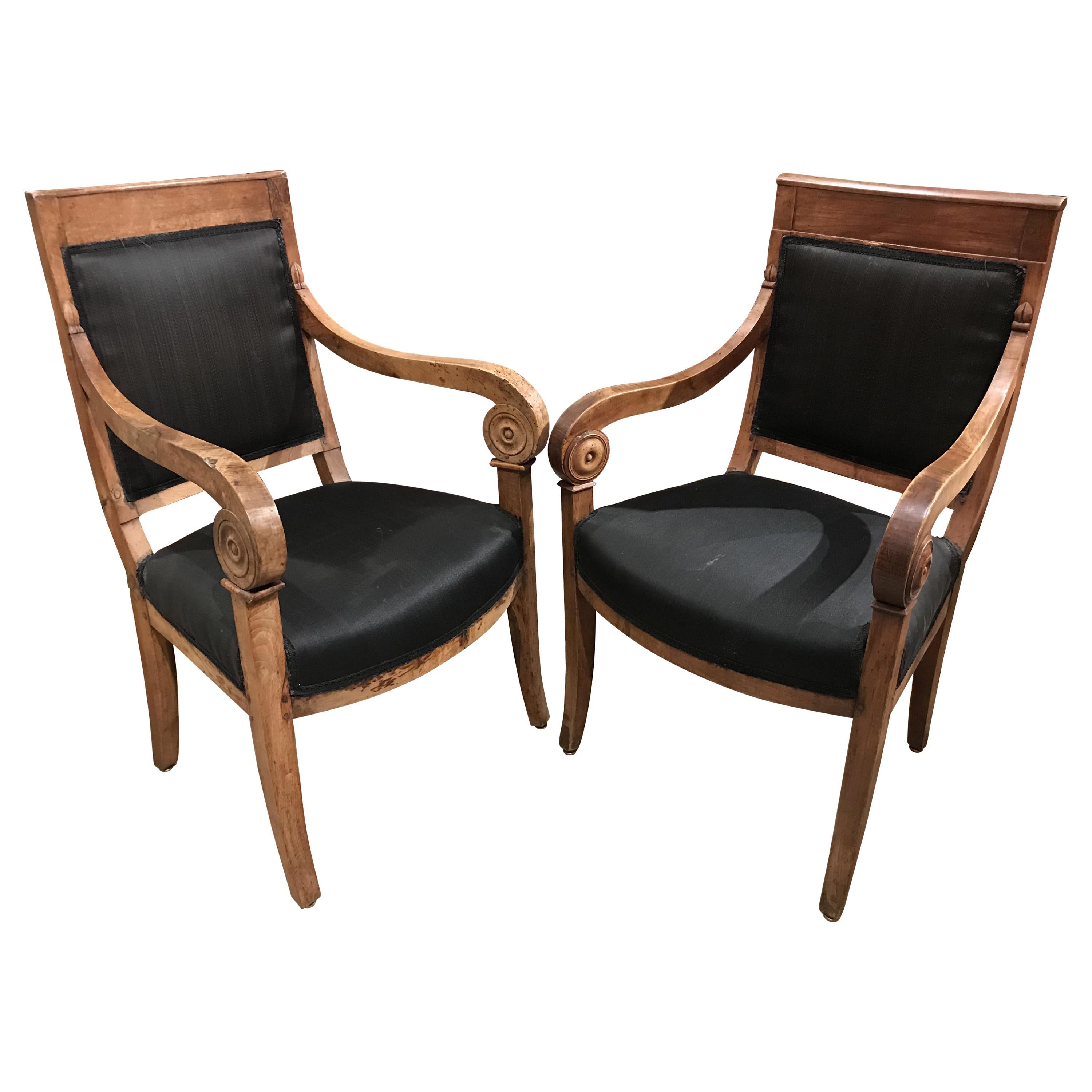 Near Pair of Fruitwood Empire Armchairs, circa 1810