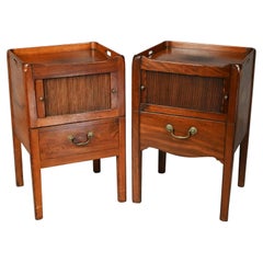 Near Pair of George III Mahogany Tambour Bedside Stands