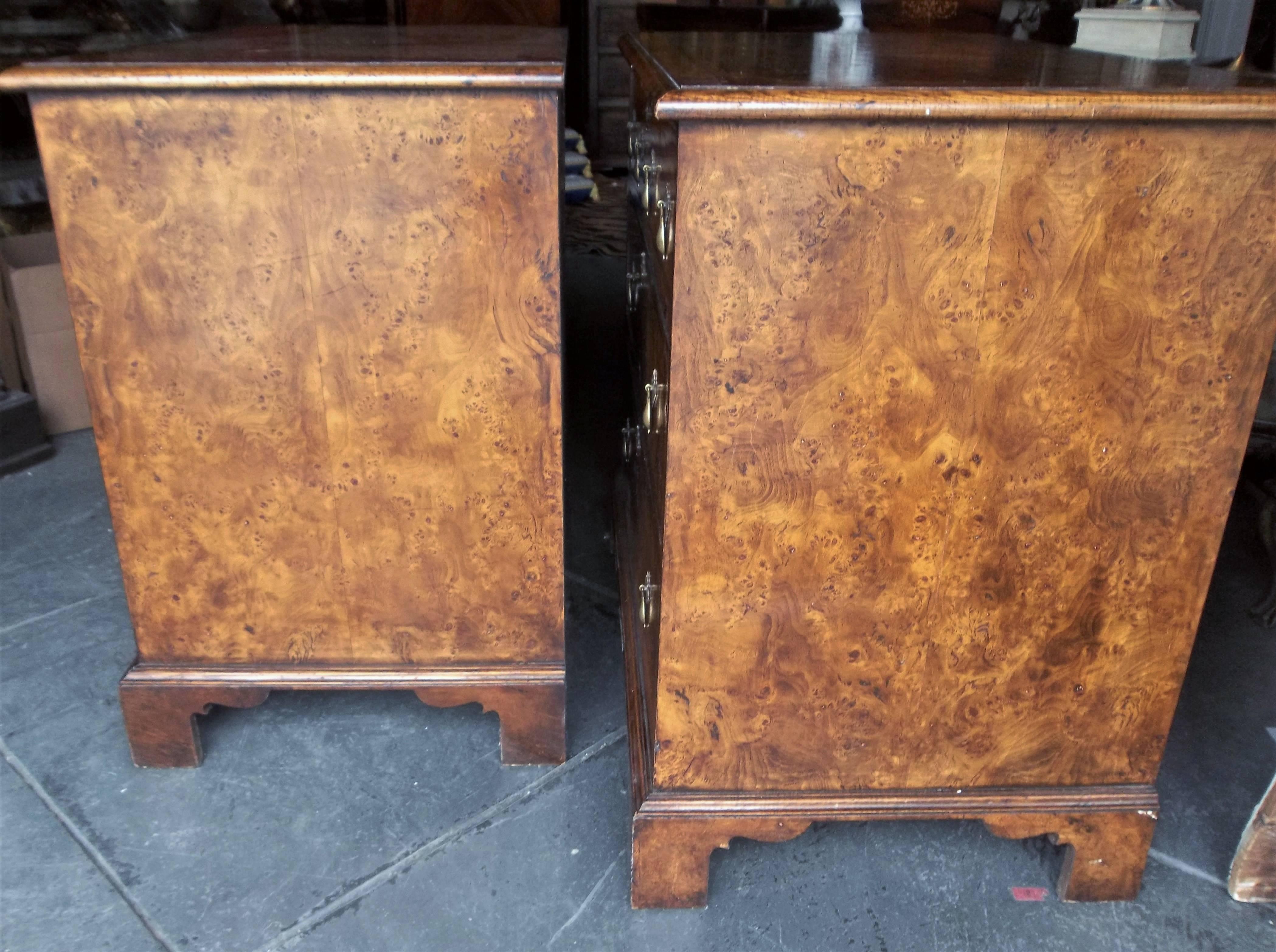 Near Pair of George III Style Highly Figured Walnut Chests of Drawers 1