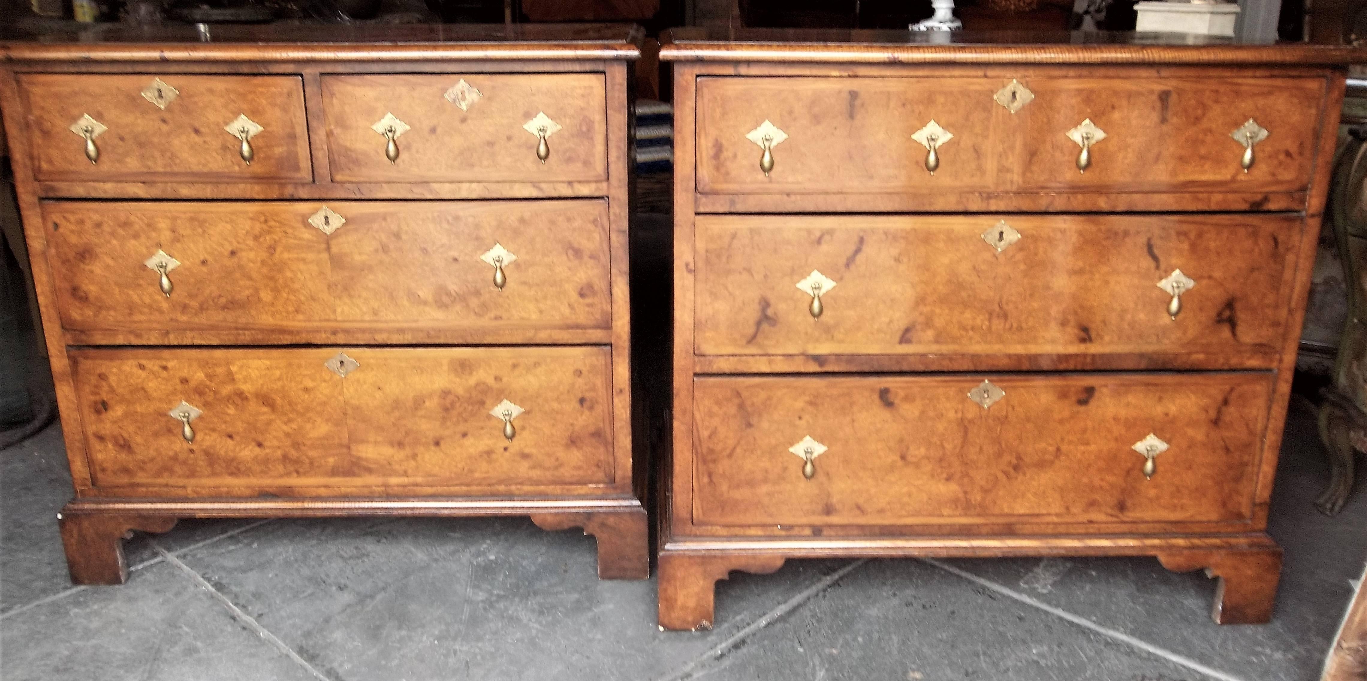 Near Pair of George III Style Highly Figured Walnut Chests of Drawers 3
