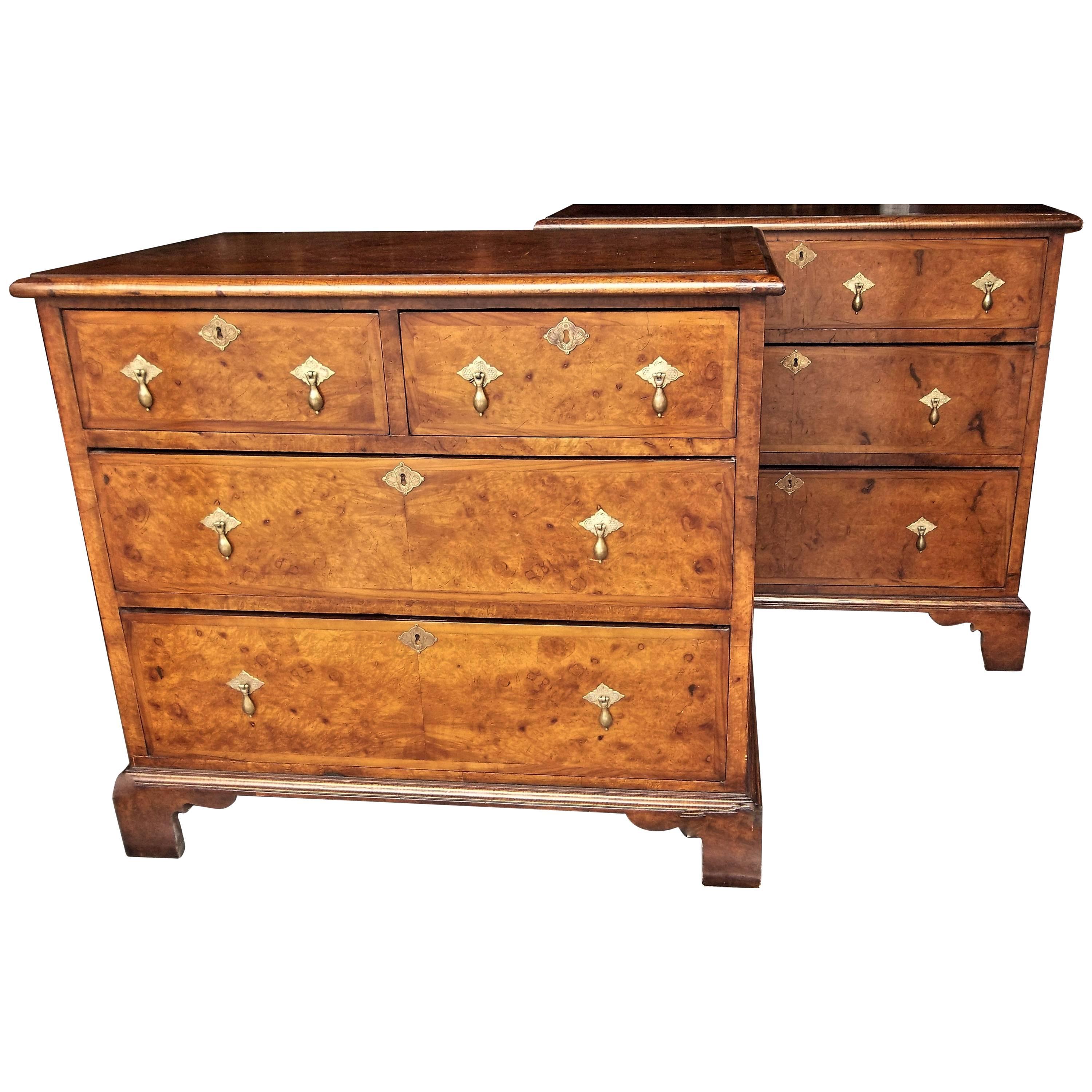Near Pair of George III Style Highly Figured Walnut Chests of Drawers