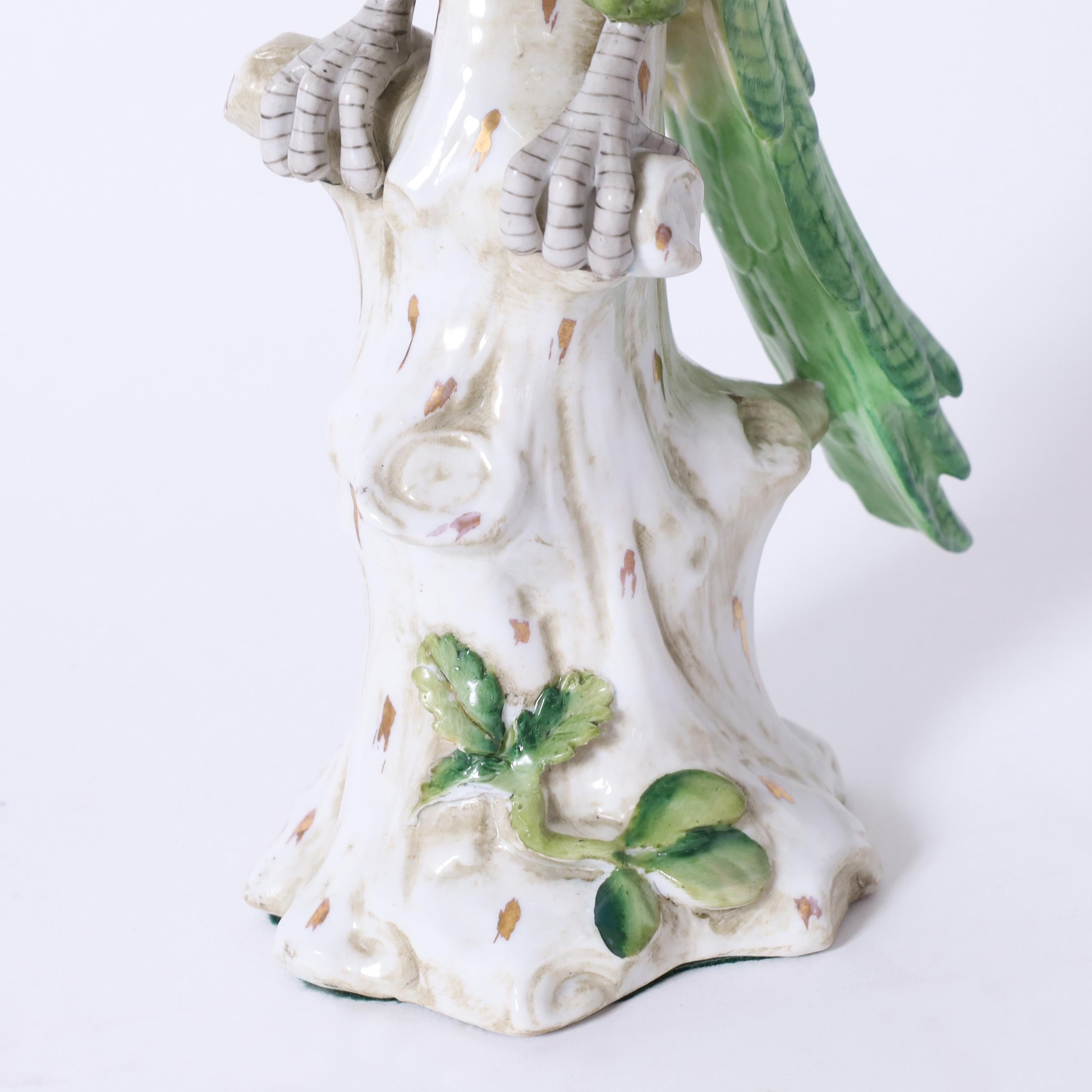 Near Pair of German Porcelain Green Parrots 2