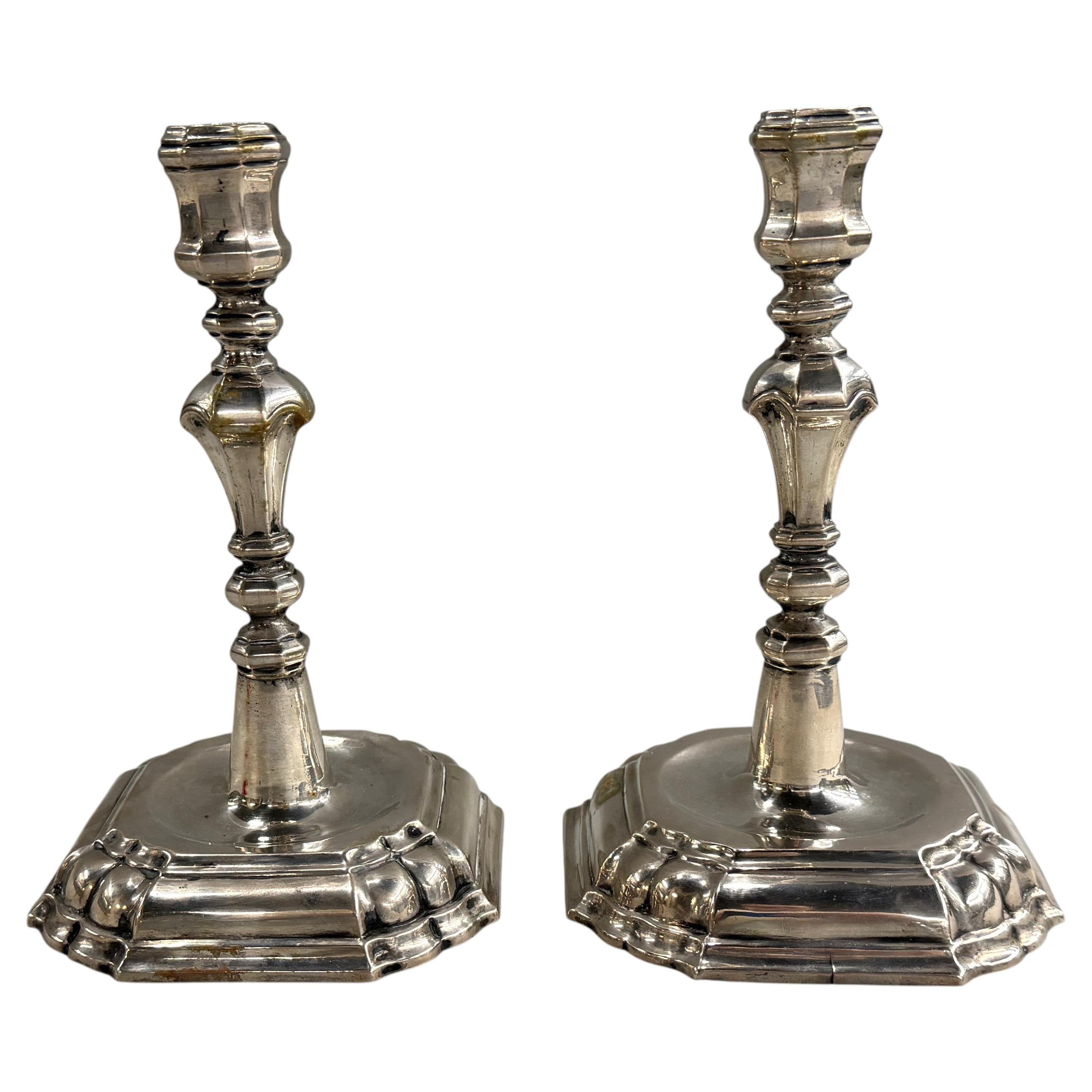 Near Pair of German Silver Candlesticks, likely Augsburg, circa 1735