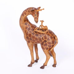 Near Pair of Giraffe Woven Wicker Boxes