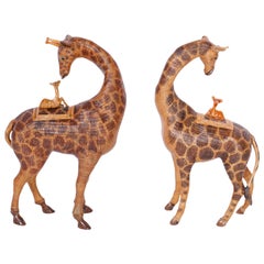 Near Pair of Giraffe Woven Wicker Boxes