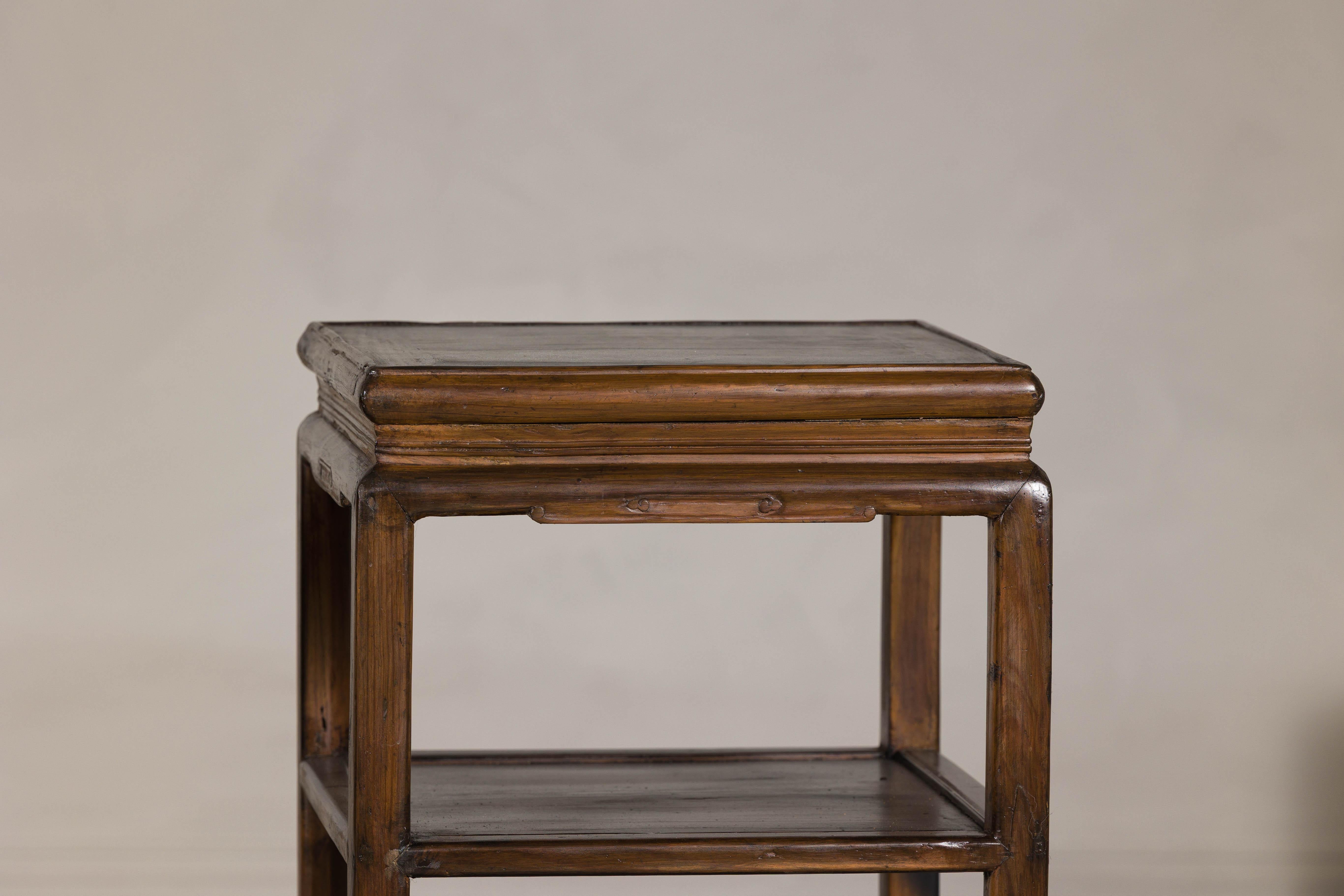 20th Century Near Pair of Hardwood End Tables with Fretwork Geometric Base, Vintage For Sale