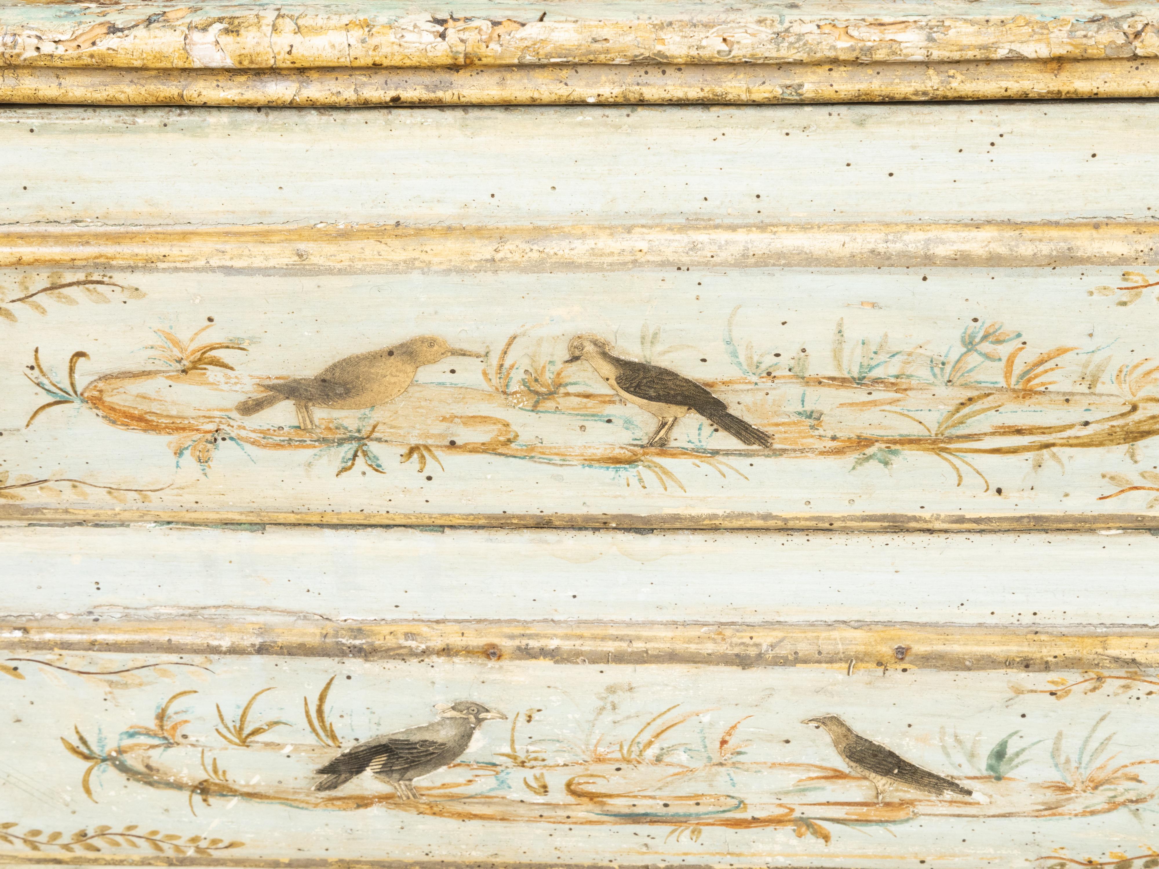 Near Pair of Italian 1800s Bedside Tables with Hand-Painted Bird Décor 8