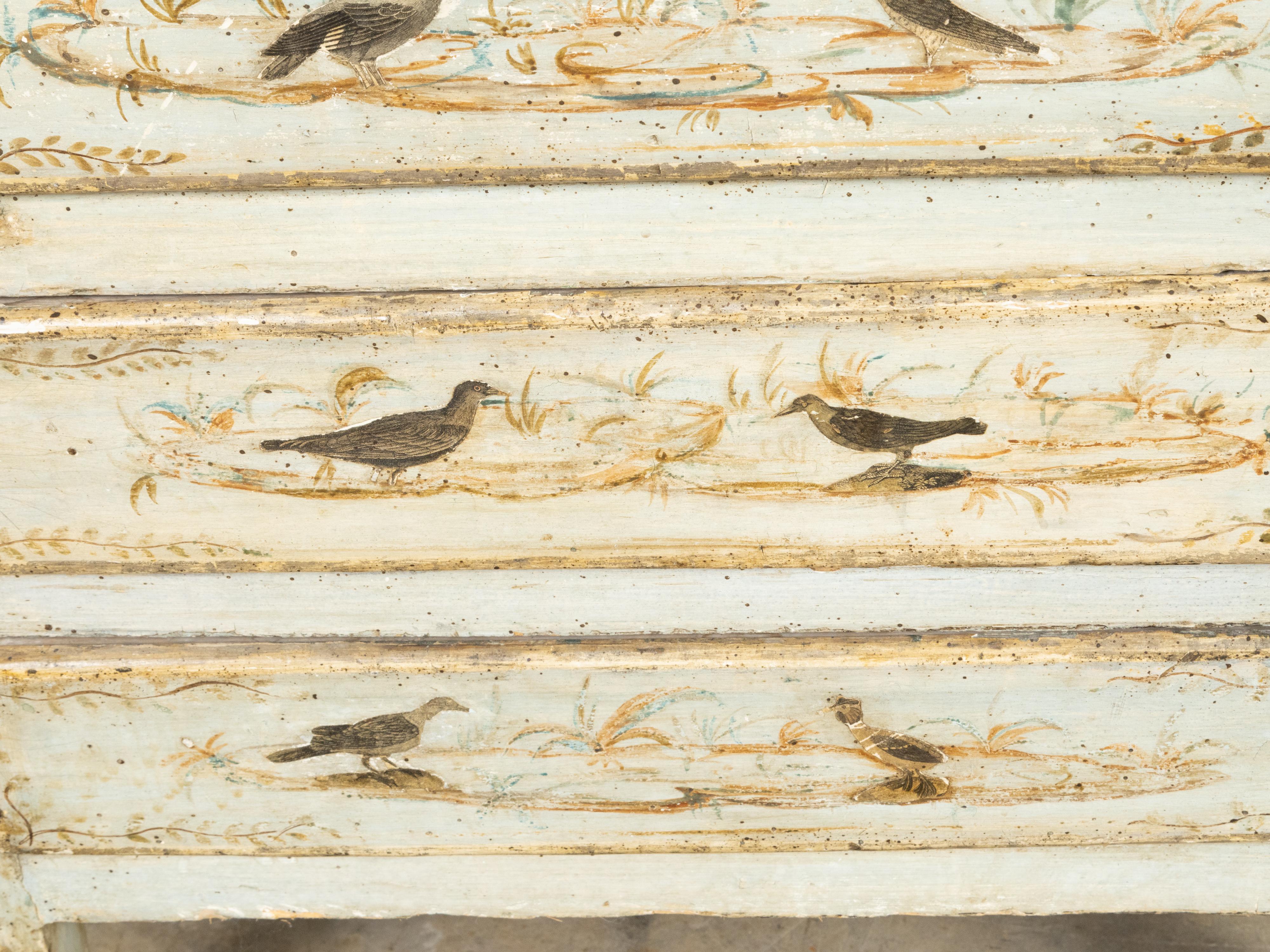 Near Pair of Italian 1800s Bedside Tables with Hand-Painted Bird Décor 9