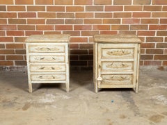 Near Pair of Italian 1800s Bedside Tables with Hand-Painted Bird Décor