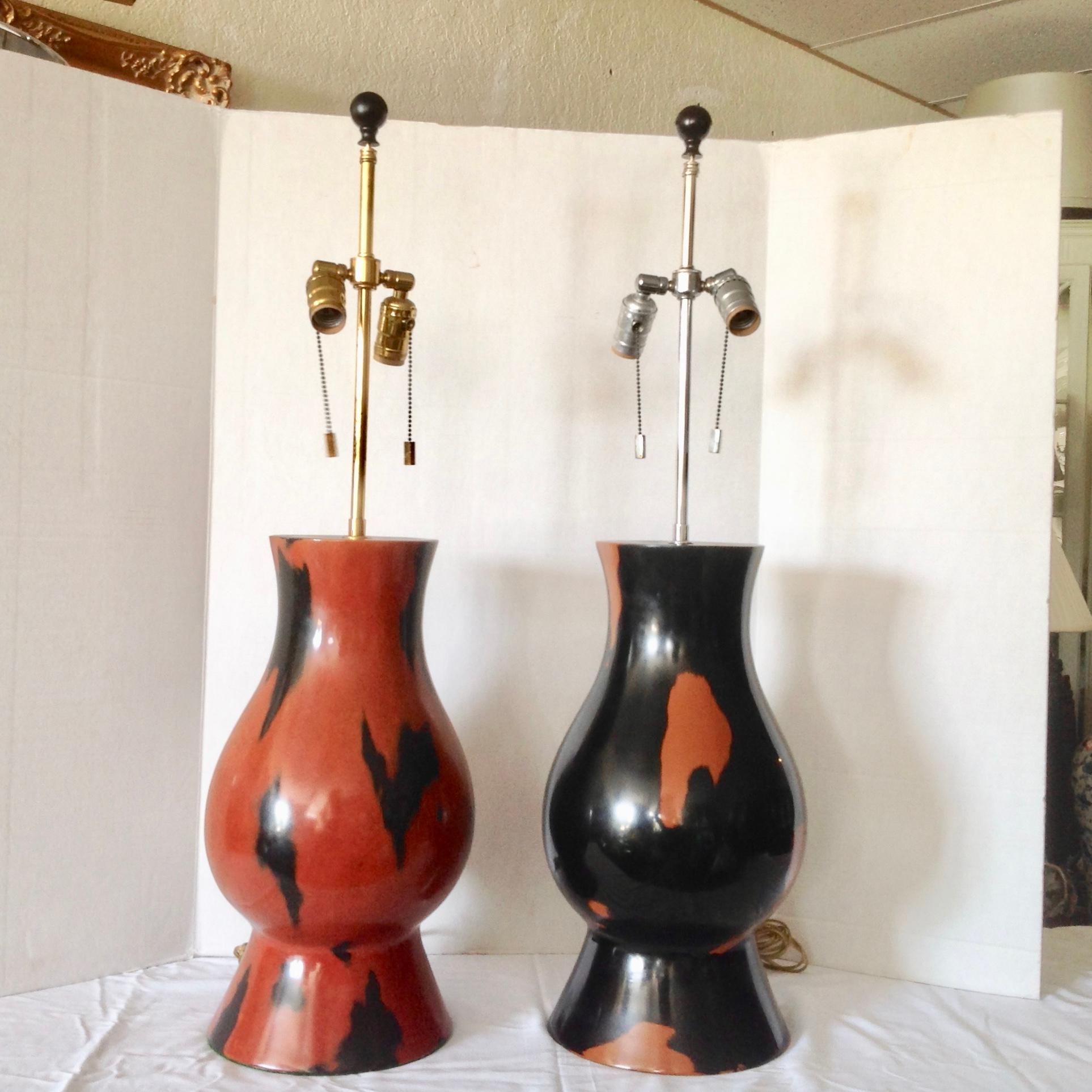 Lacquered Near Pair of Karl Springer Lamps